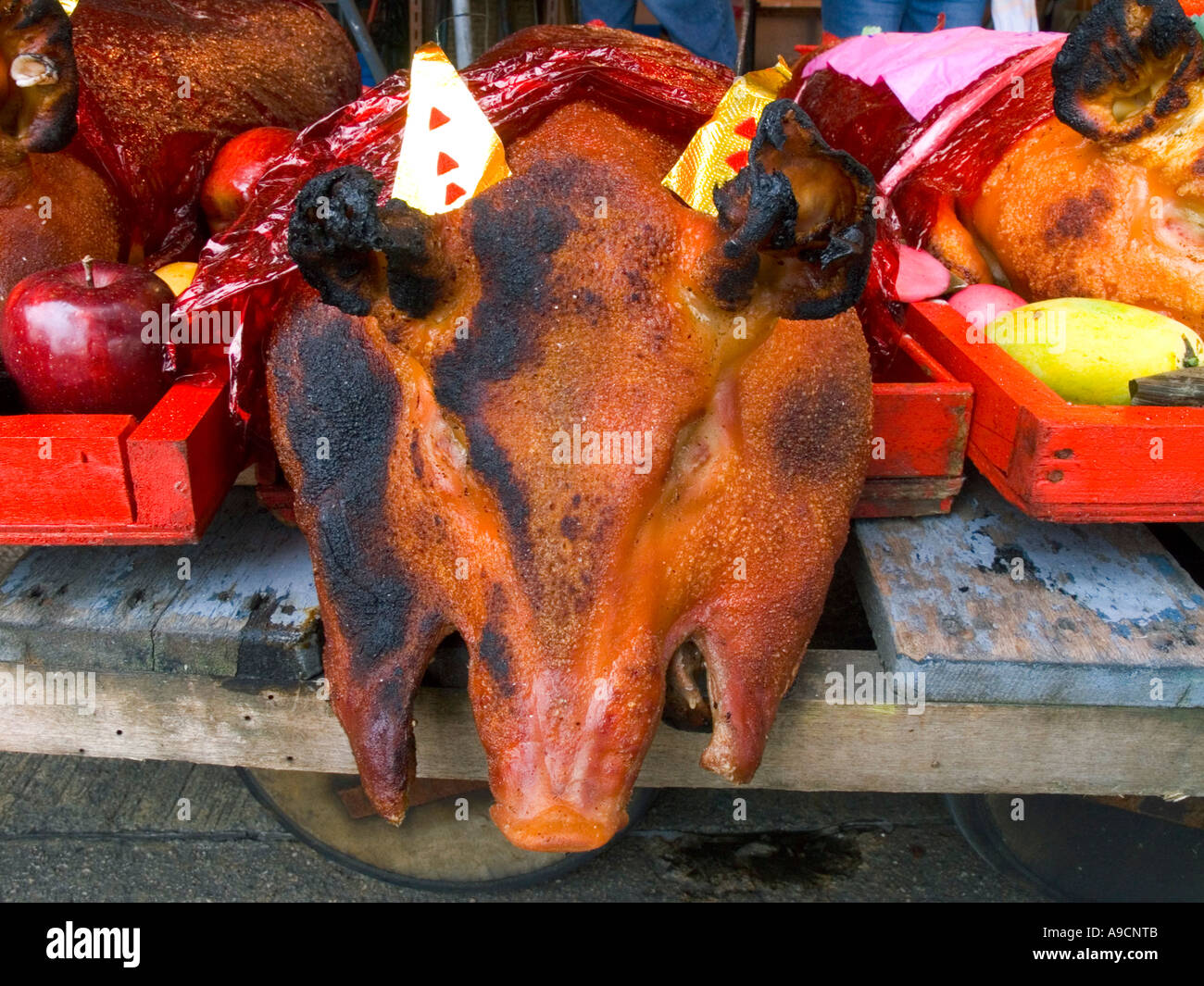 China Hong Kong Cheung Chau chinese festival roasted pig offering Stock Photo