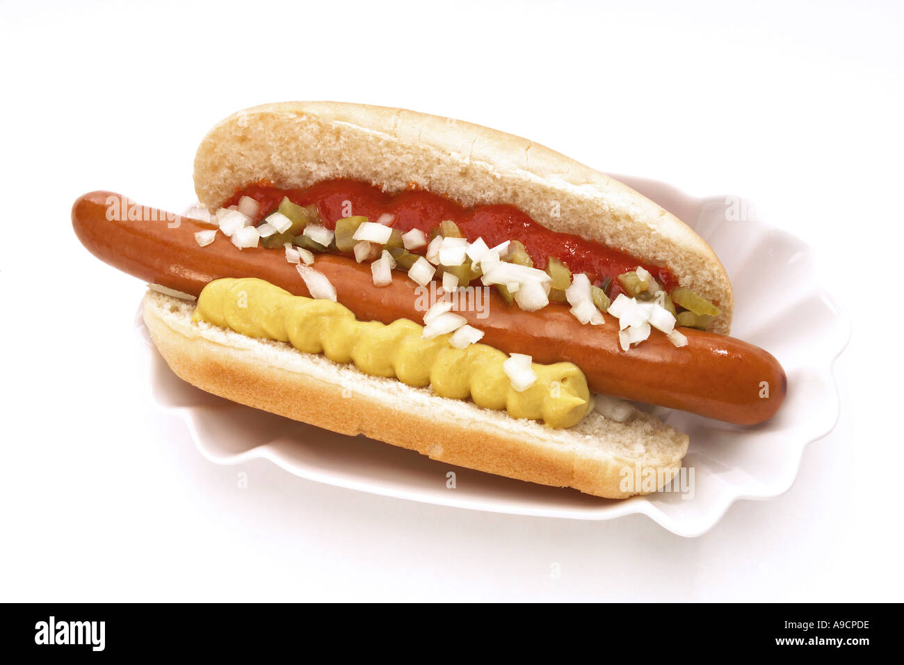 Hot Dog with mustard and ketchup Stock Photo Alamy