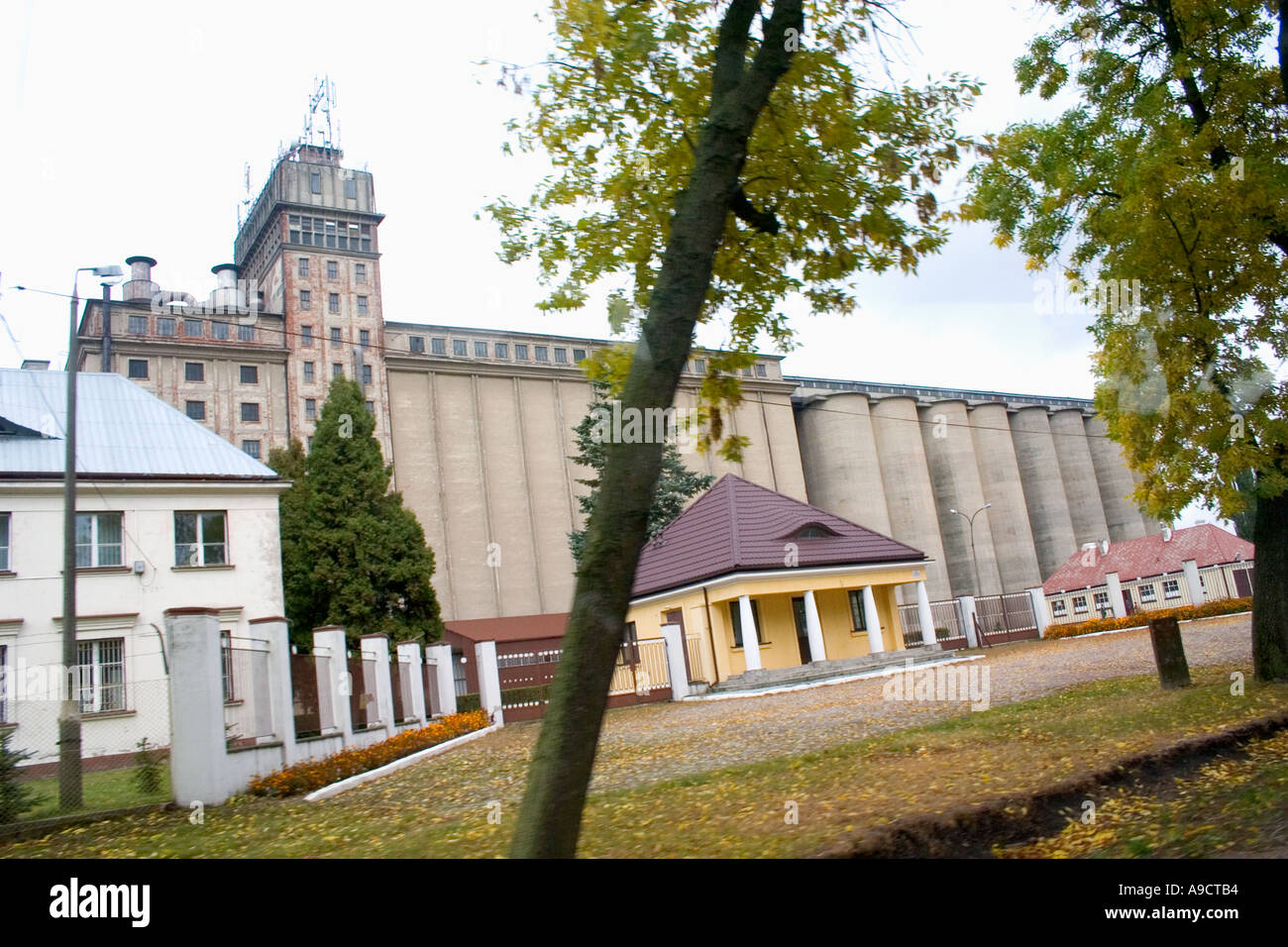 Grain storage elevators and office buildings. Rawa Mazowiecka Poland Stock Photo