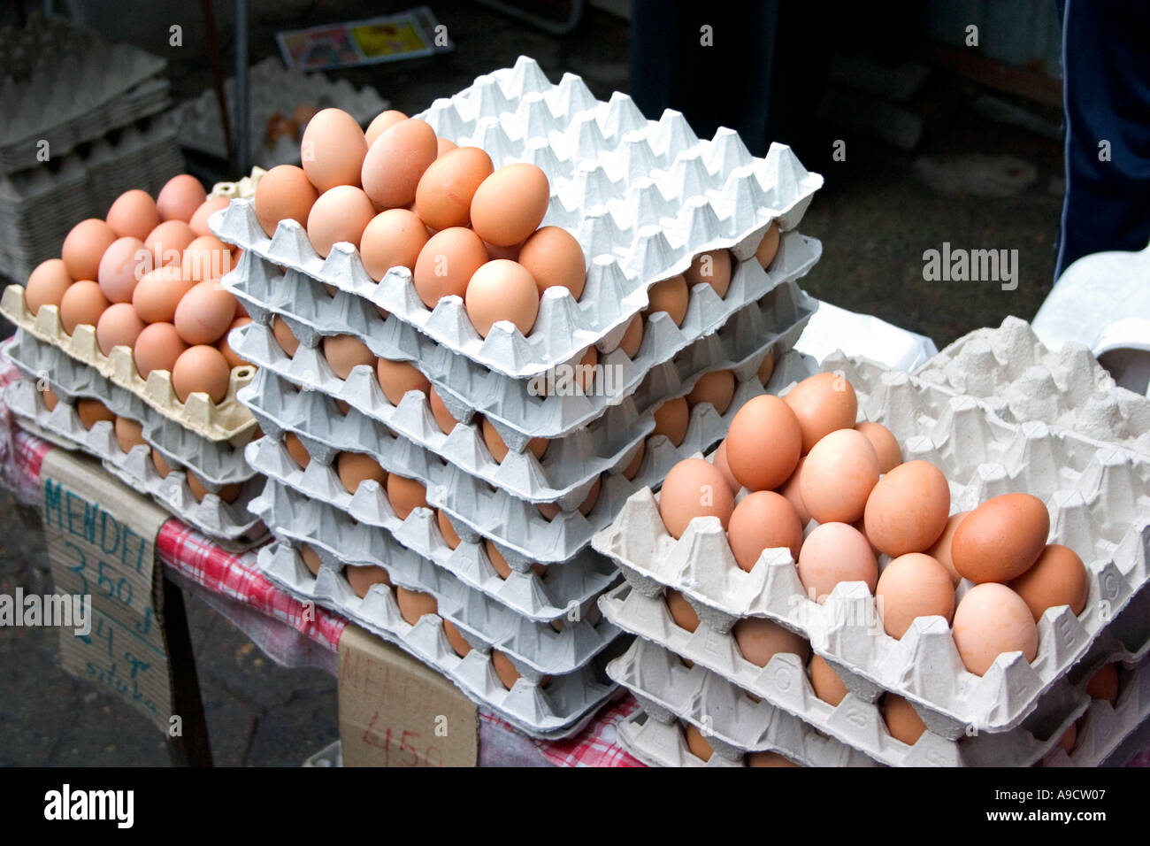 Eggs for sale at the Balucki Rynek outdoor sidewalk market. Lodz Poland ...