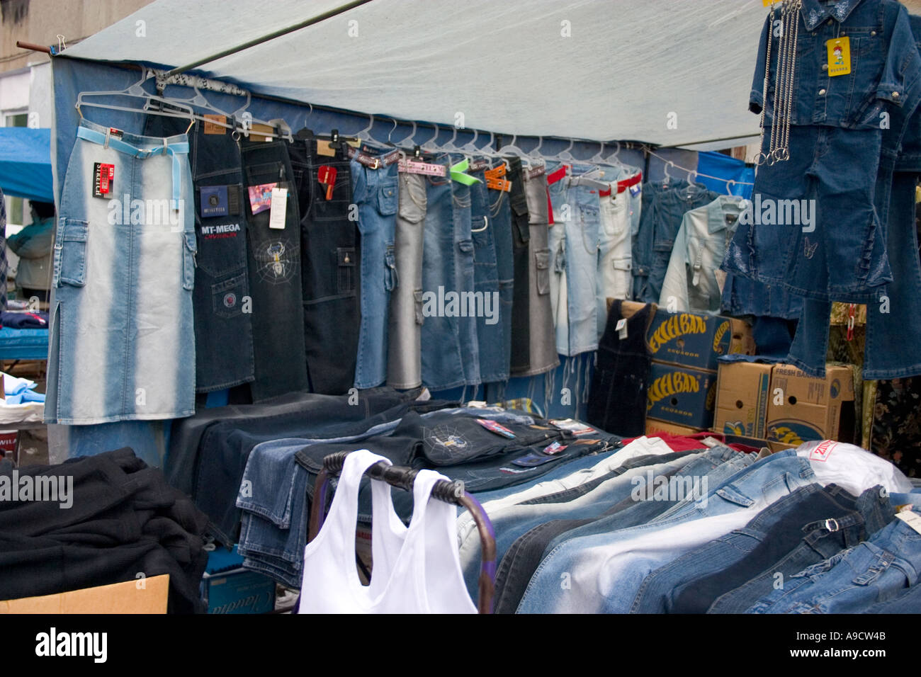 Jeans for sale at the Polish Balucki Rynek sidewalk market. Lodz Stock  Photo - Alamy