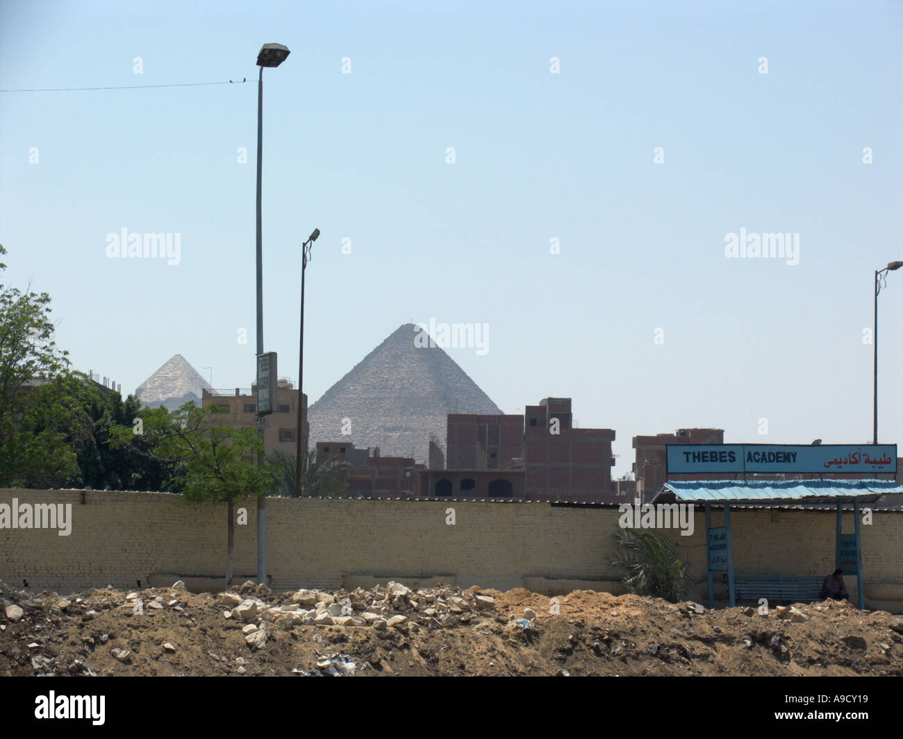 pyramids at Gisa seen as driving past from Cairo Stock Photo