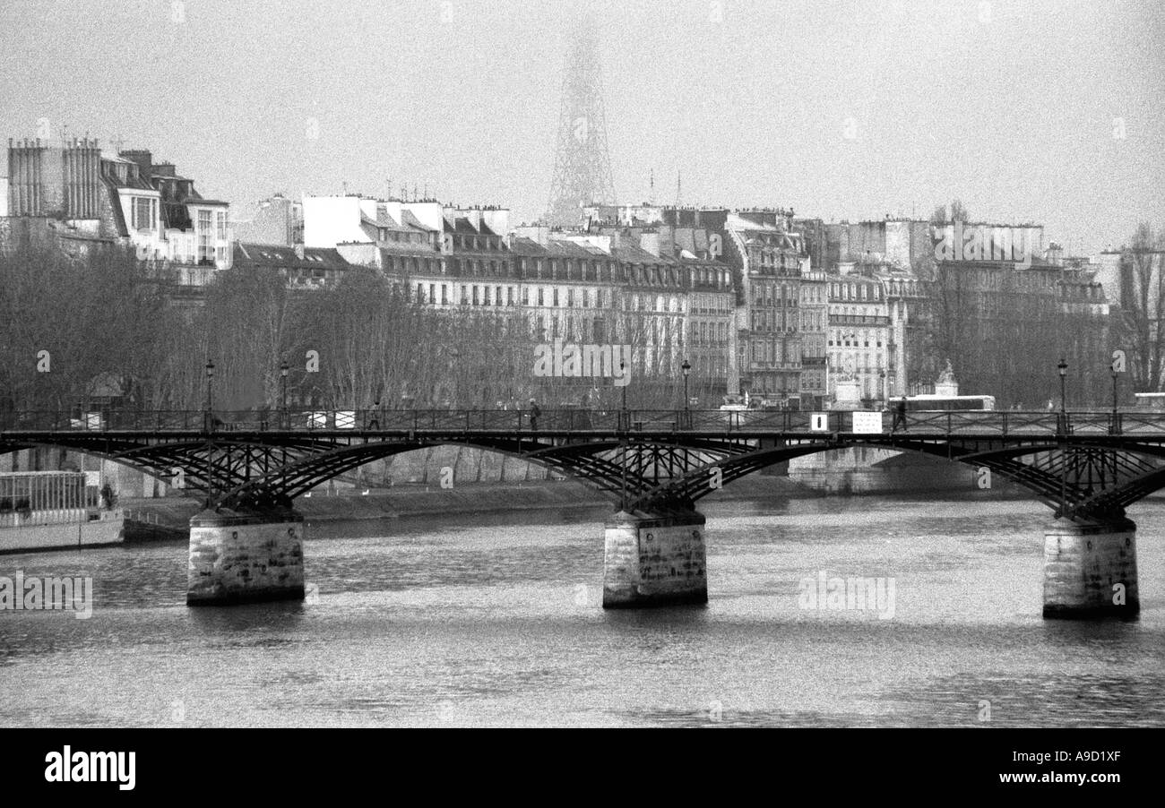 Paris Rivers Bridge View of River Seine Banks modern iron bridge & Eiffel Tower Paris ...