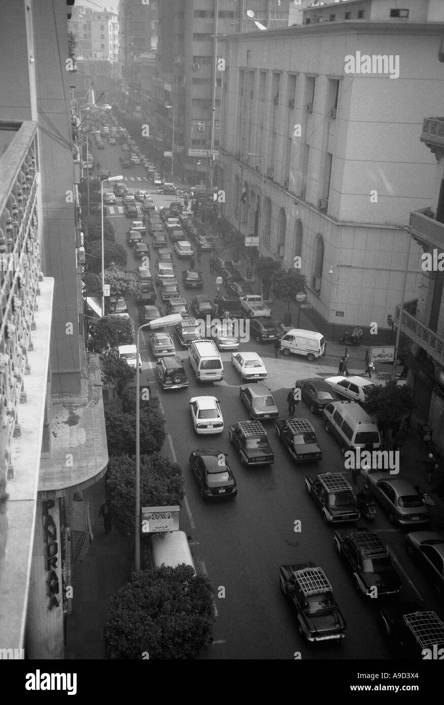 Panoramic View of road above busy city centre Cairo Arab Republic of Egypt Egyptian North Africa Middle East Stock Photo