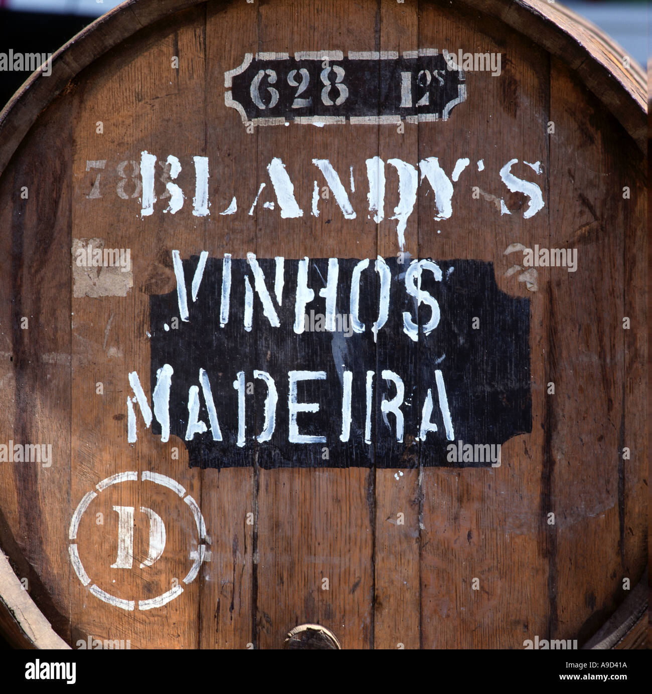 Barrel of Blandy's Madeira Wine, Funchal, Madeira, Portugal Stock Photo