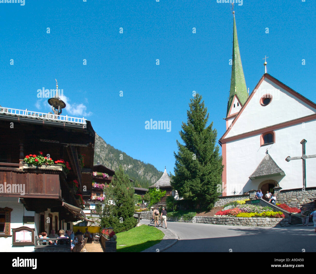Church in the resort centre, Alpbach, Tirol, Austria Stock Photo