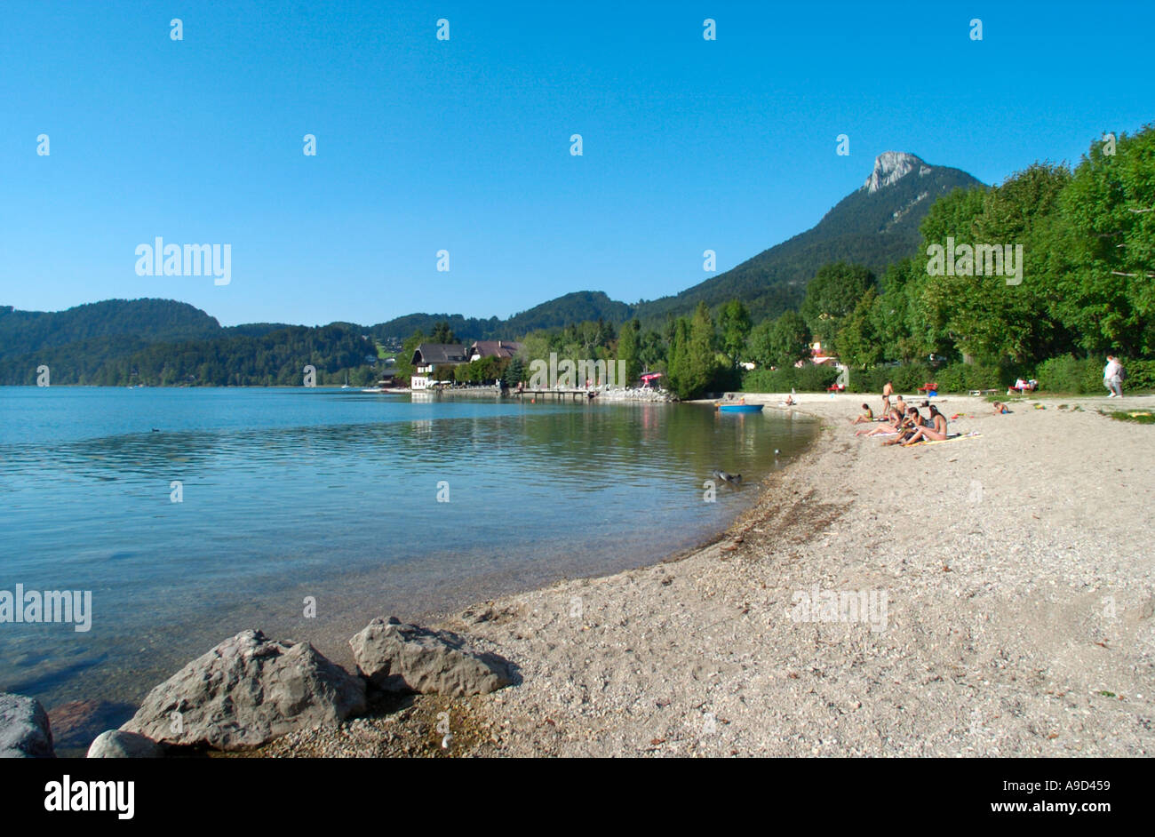 Main beach at  Fuschl am See, Lake Fuschl, Austria Stock Photo