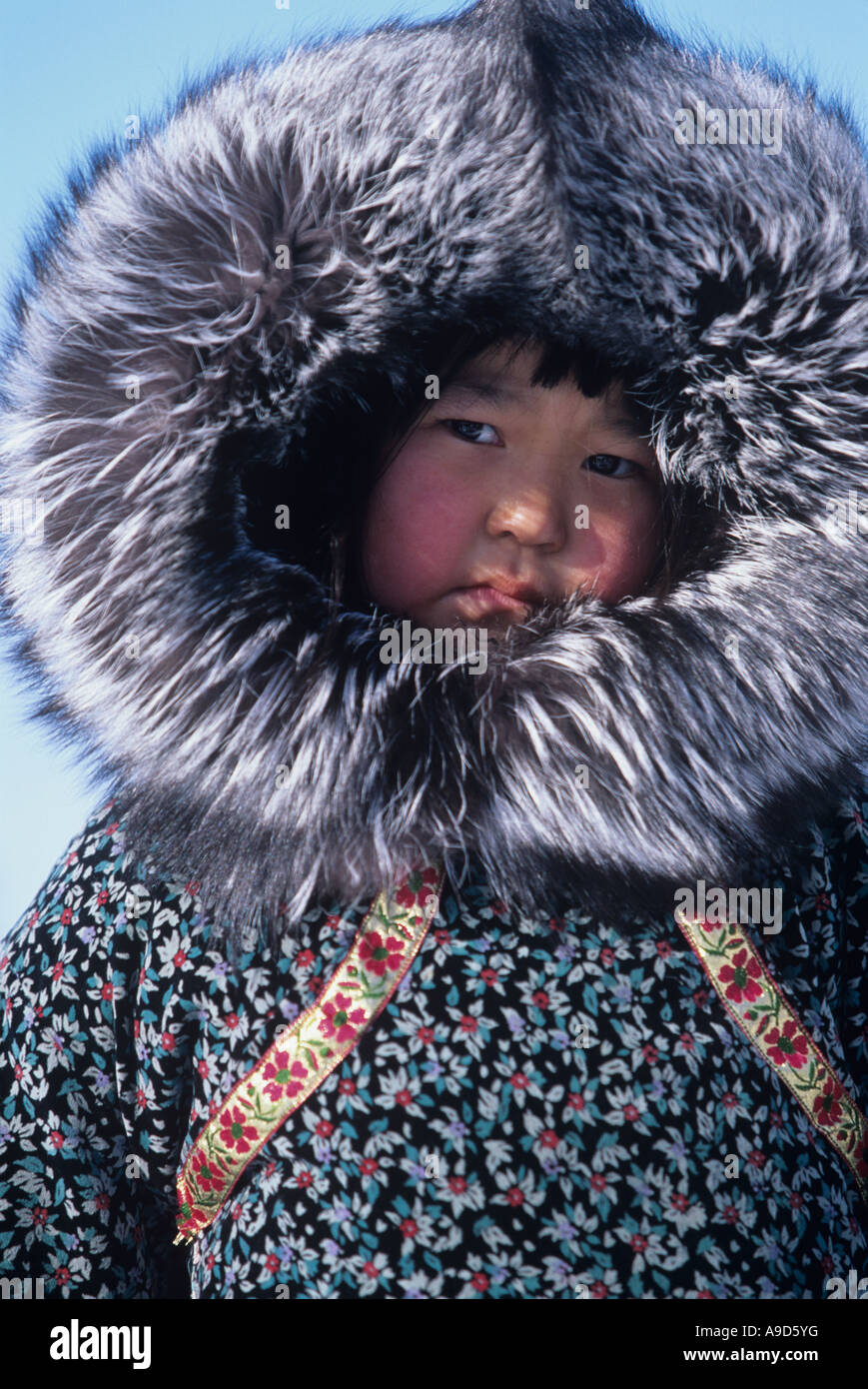 USA Alaska MR Yupik Eskimo Kristy Paniptchuk wears traditional parka in  Bering Sea village of Shaktoolik Stock Photo - Alamy