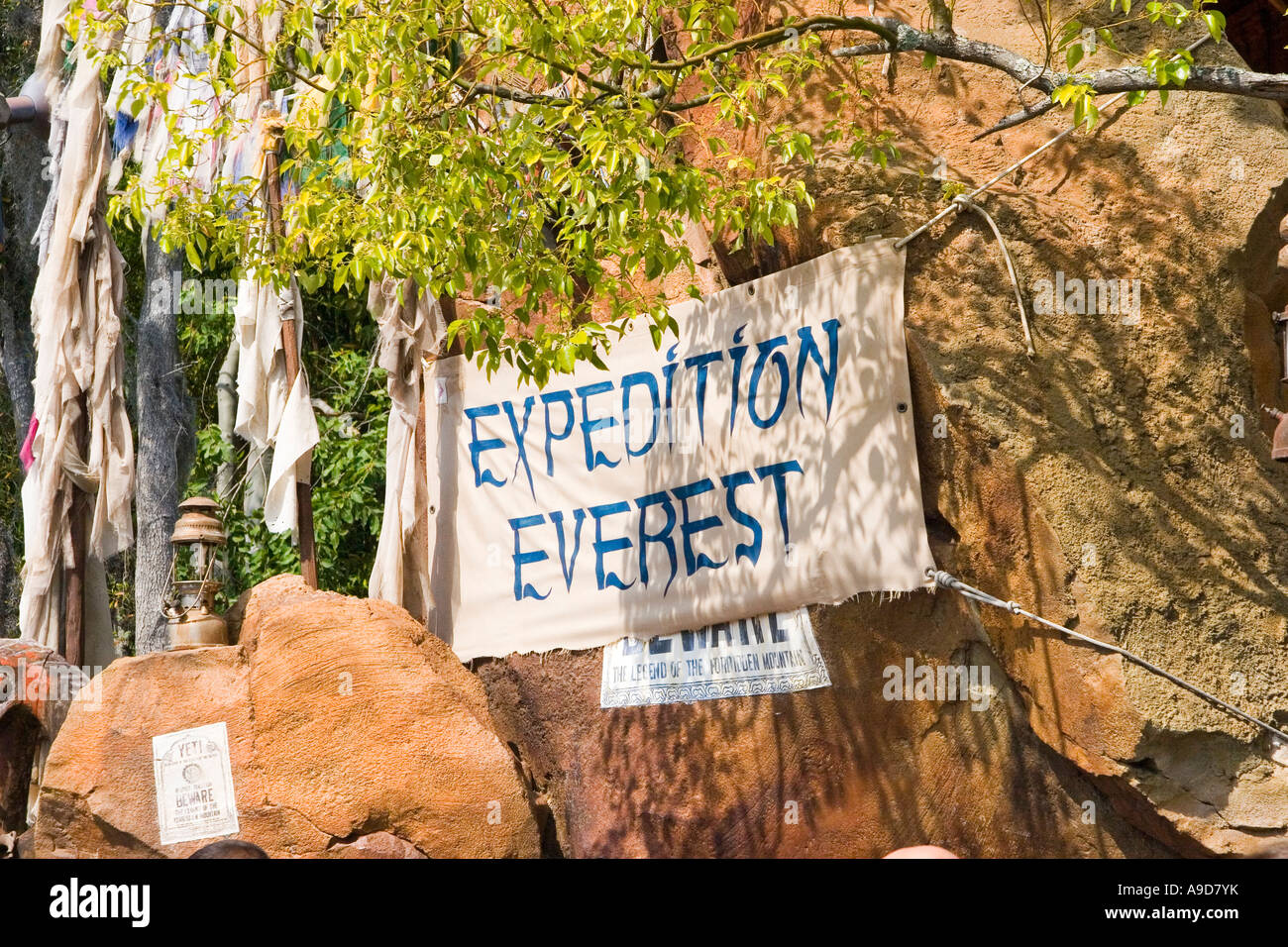 Expedition Everest amusement ride banner, Disney Orlando Animal Kingdom Stock Photo