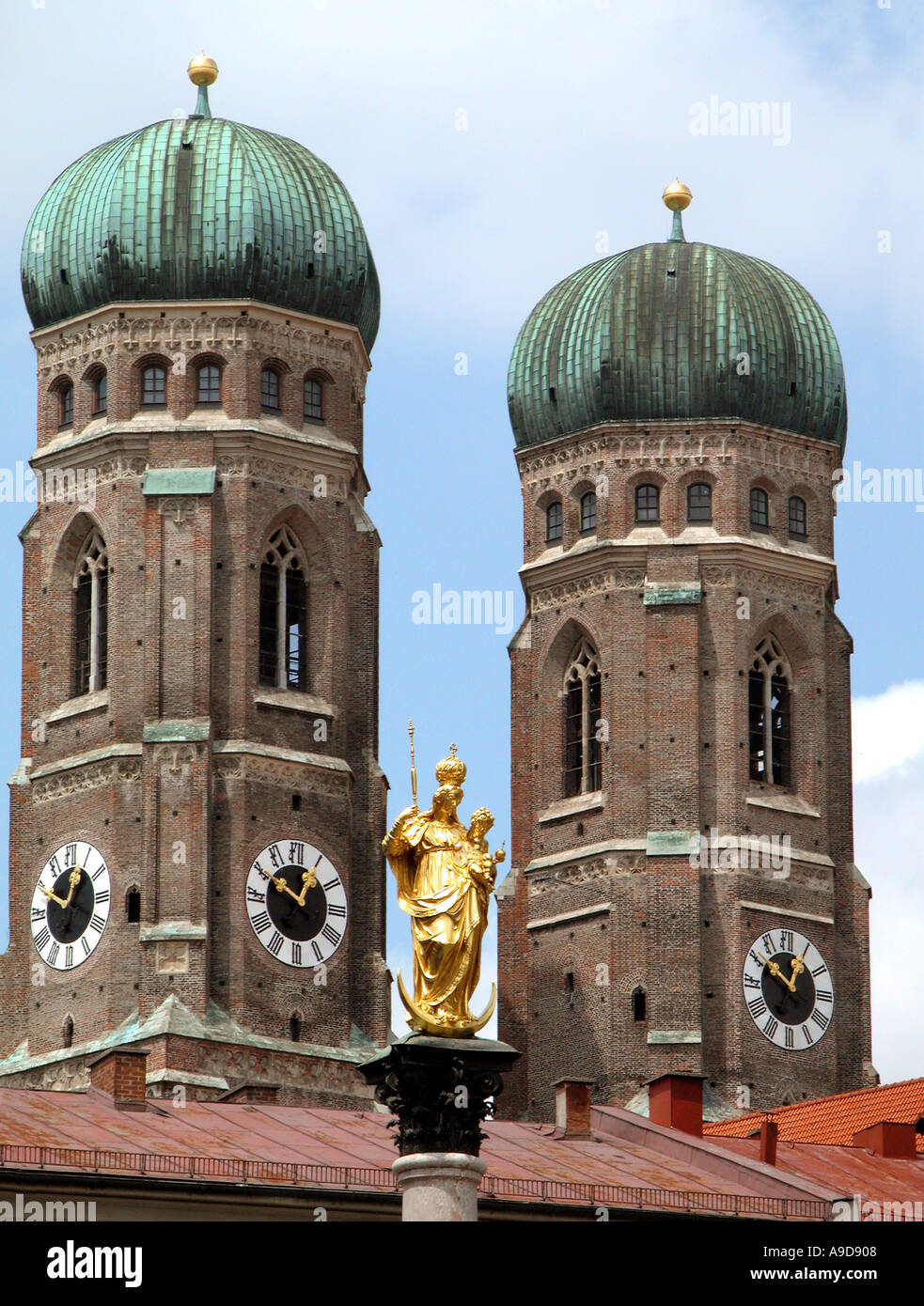 Skyline of Old Town center around Marienplatz Central Square Town Hall and Frauenkirche Church of our Lady Munich Bavaria  Stock Photo