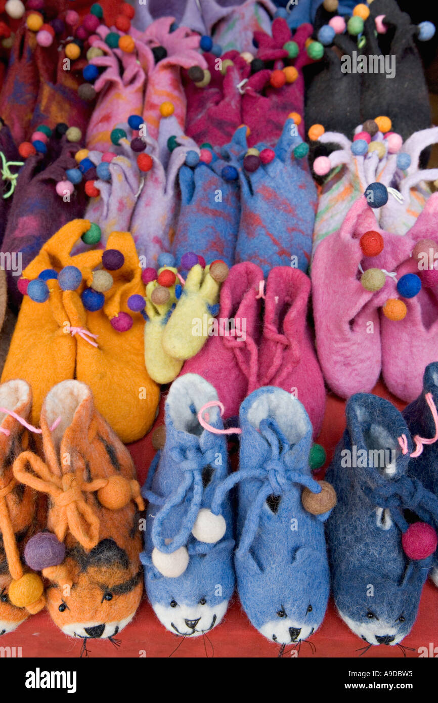 Warm childrens’ slippers for sale in Kathmandu Nepal Stock Photo Alamy