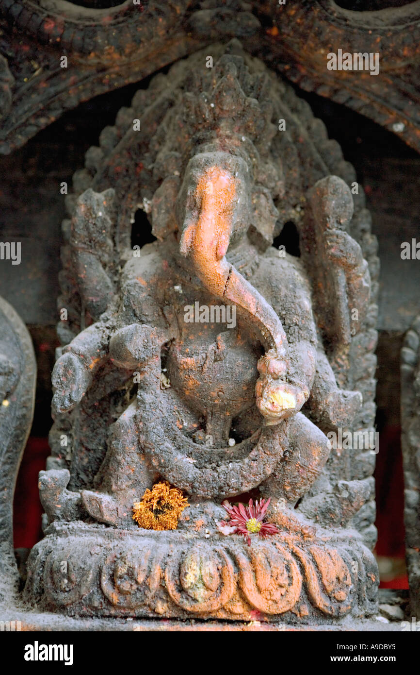 Stone Ganesh statue, Hindu elephant god, Kathmandu, Nepal Stock Photo