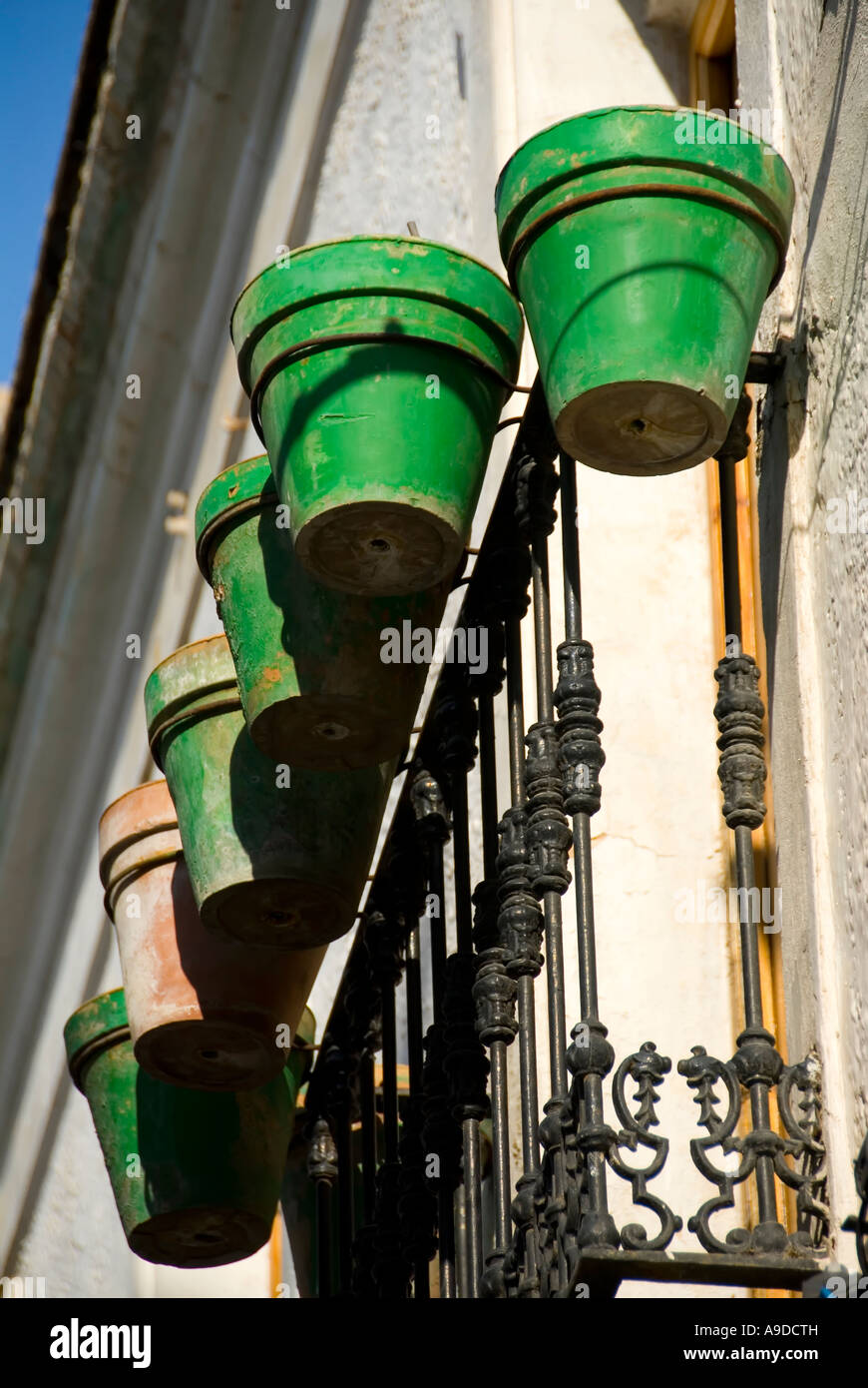 green flowerpots in a balcony Cordoba Spain Stock Photo