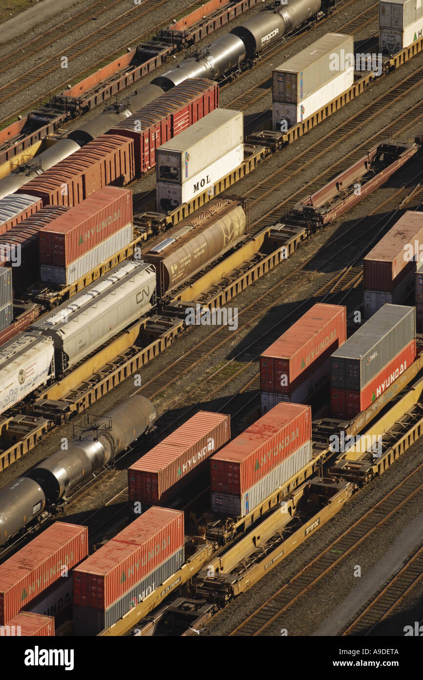 Aerial view of freight trains in Vancouver Canada Stock Photo Alamy