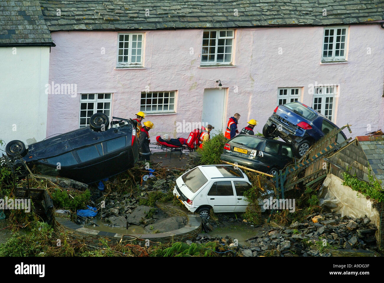 Boscastle in North Cornwall UK after it was hit by flash floods Stock Photo