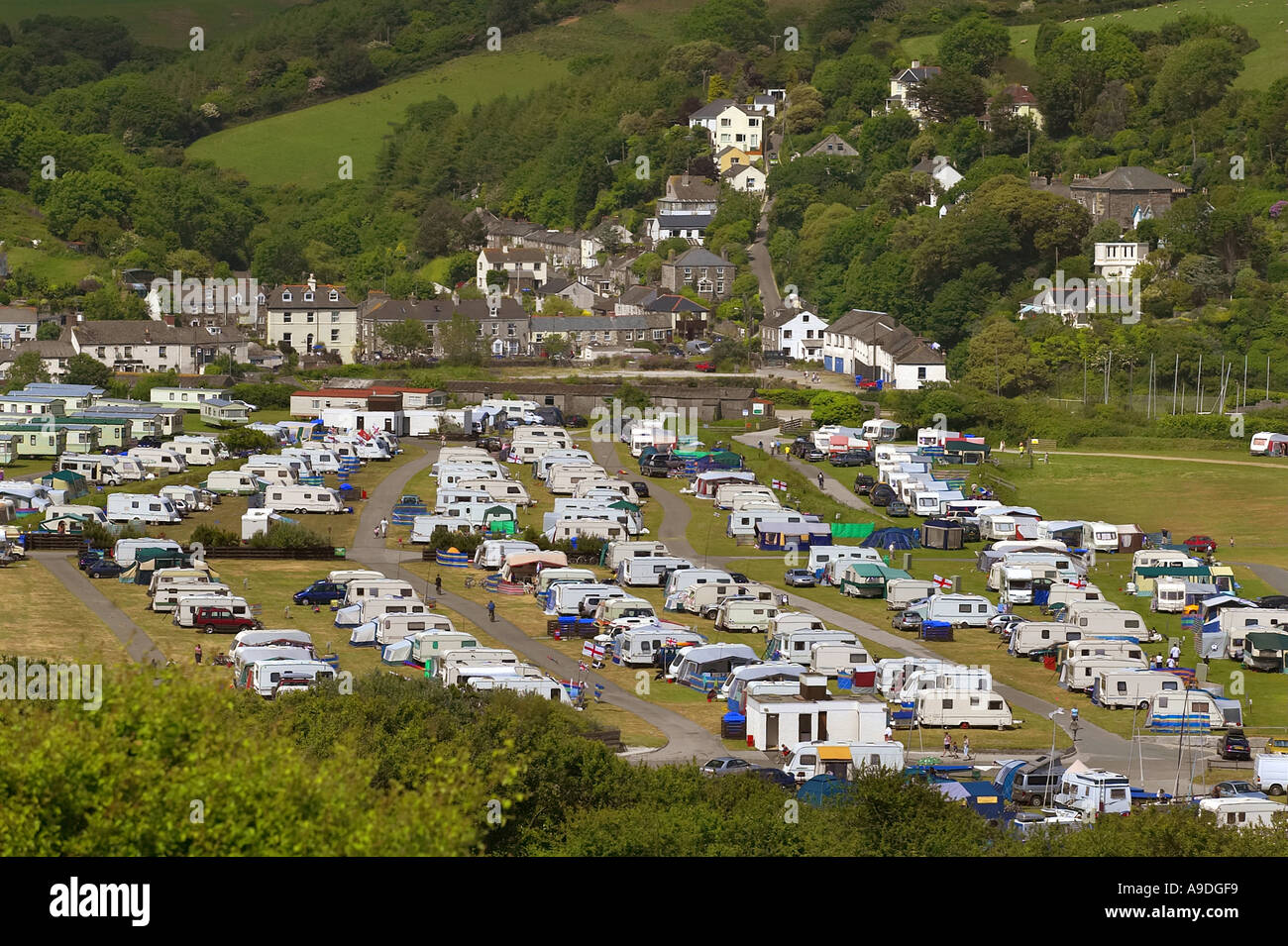 Camping site at Pentewan Sands near Mevagissey Cornwall UK Stock Photo