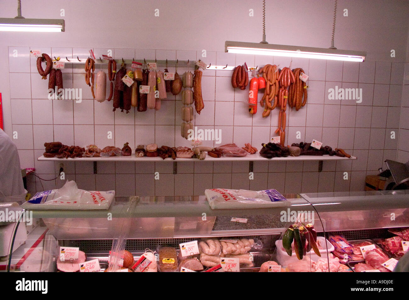 Polish butcher shop. Rawa Mazowiecka Poland Stock Photo