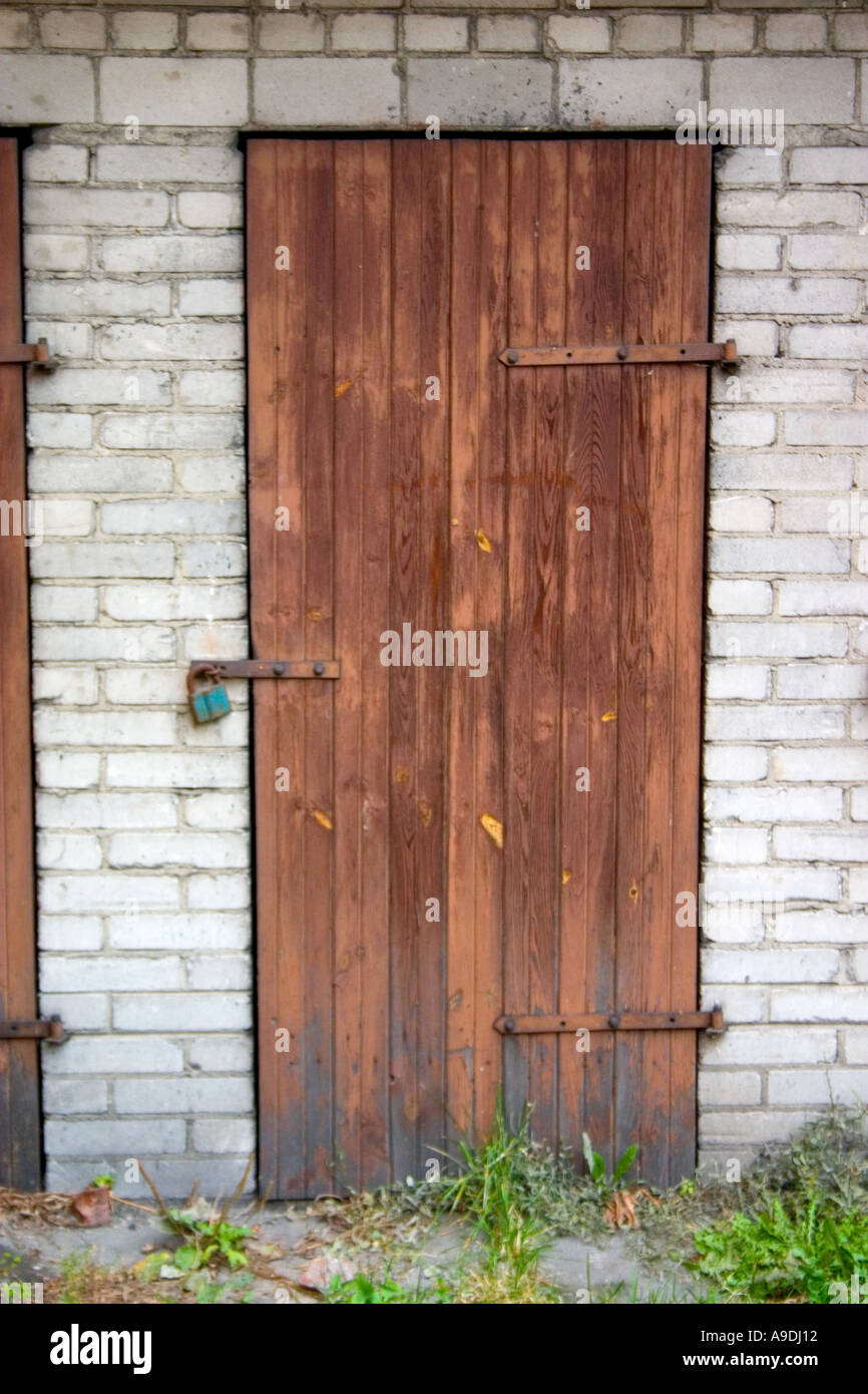 Wooden door with lock. Rawa Mazowiecka Poland Stock Photo