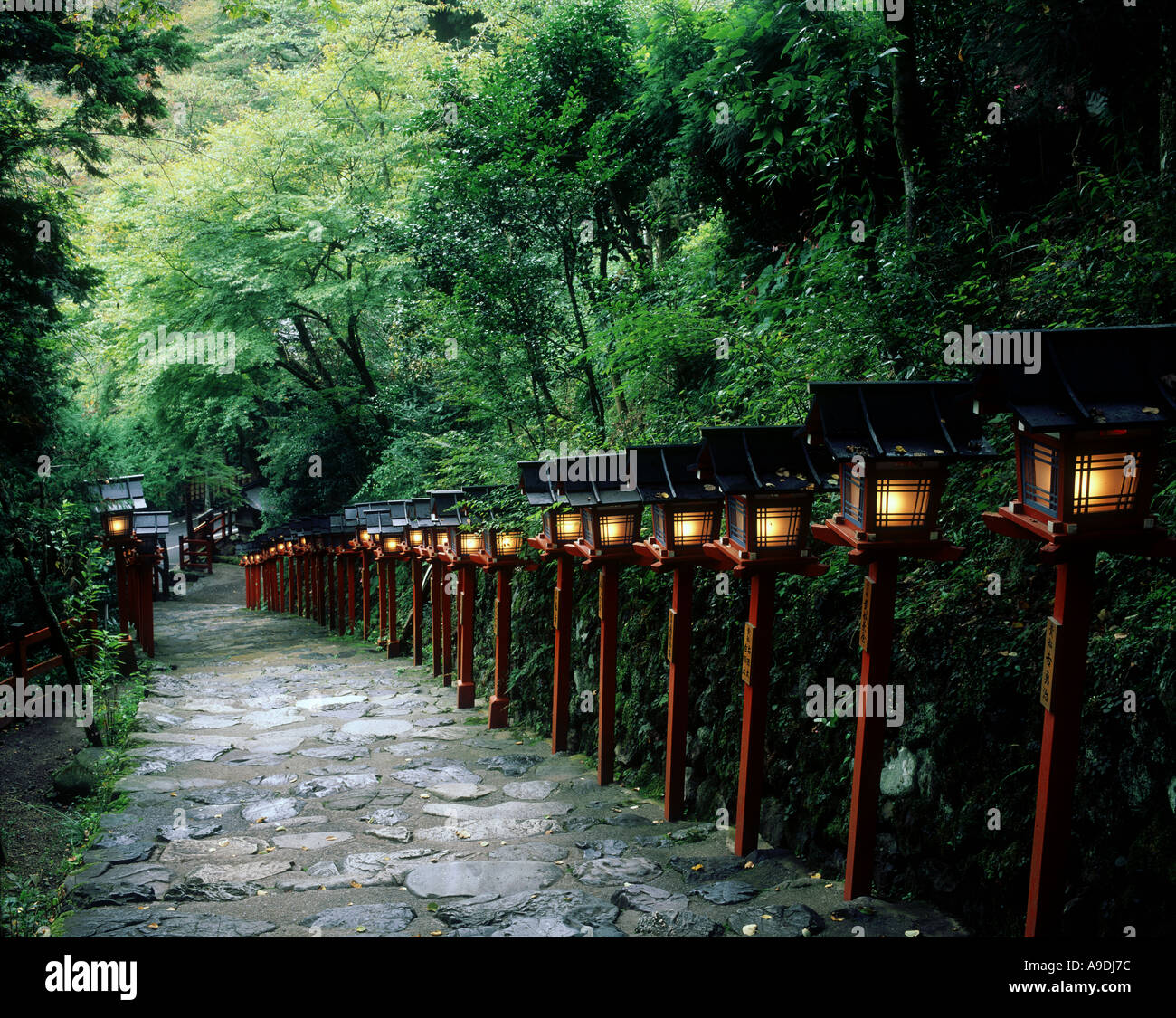 Lanturnes of Kibune Shrine Kyoto Japan Stock Photo