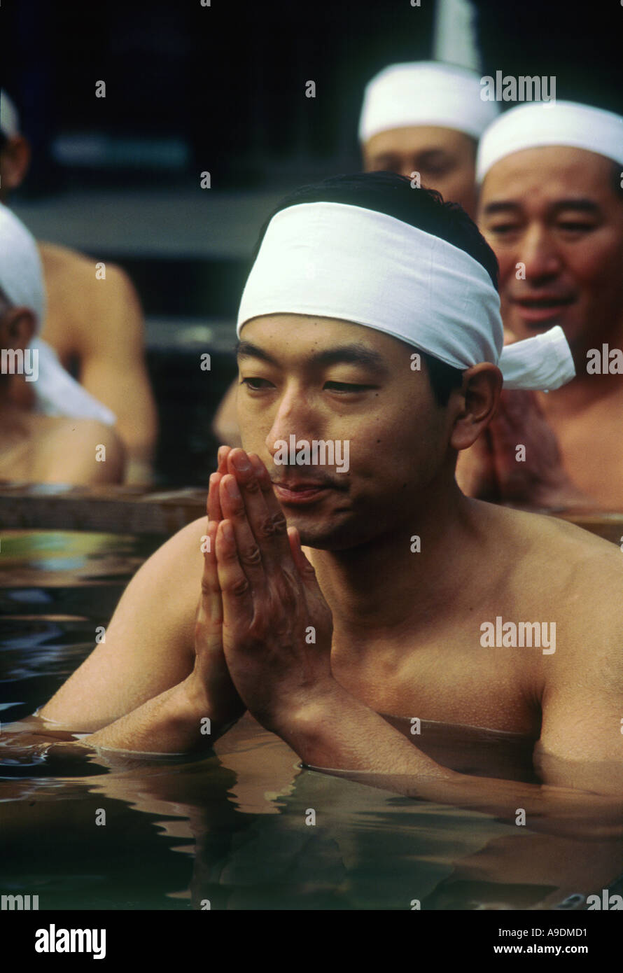 Midwinter bathing at a shrine Tokyo Japan Stock Photo