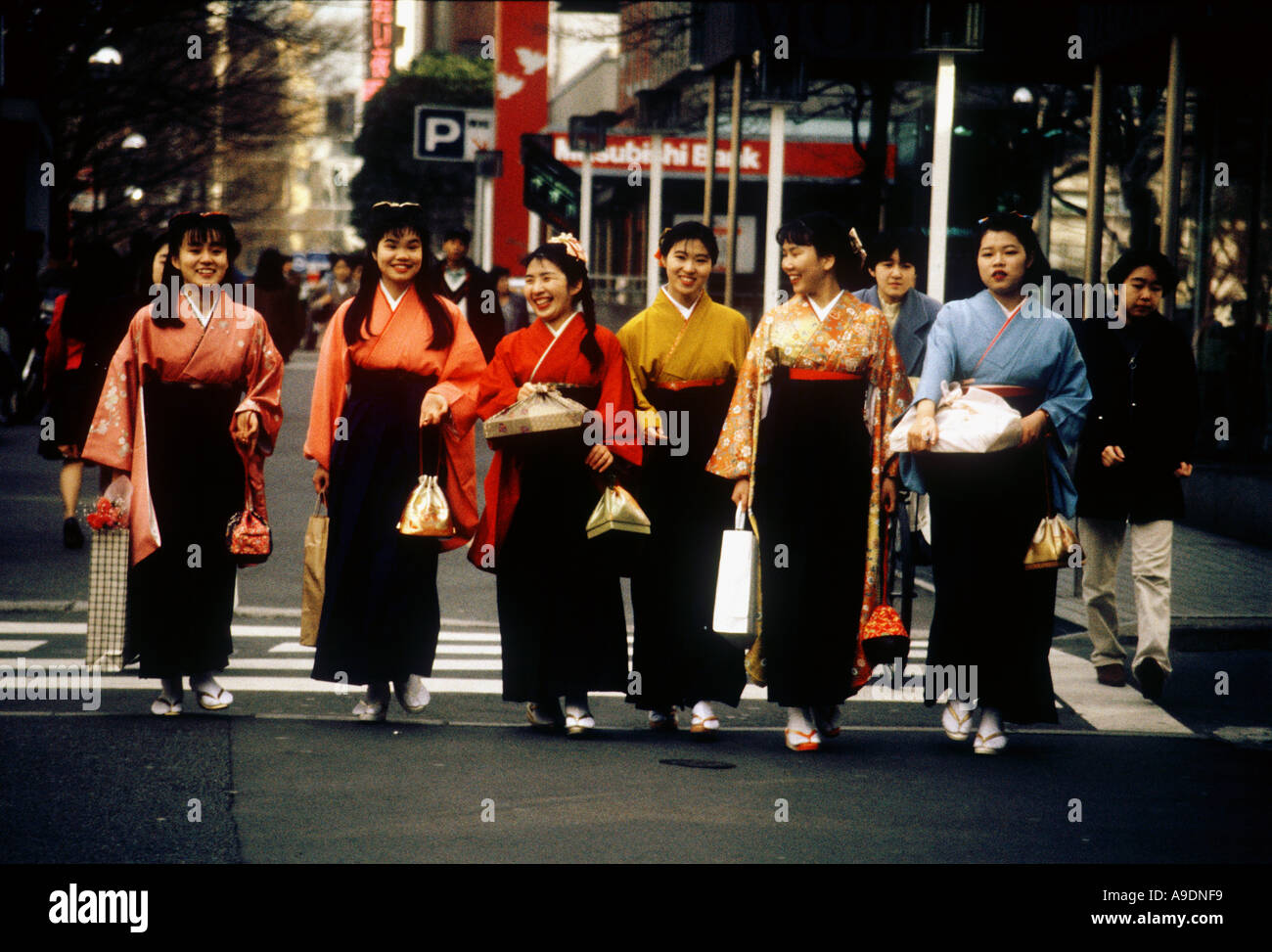 Women dressed up for graduation Day Tokyo Japan Stock Photo