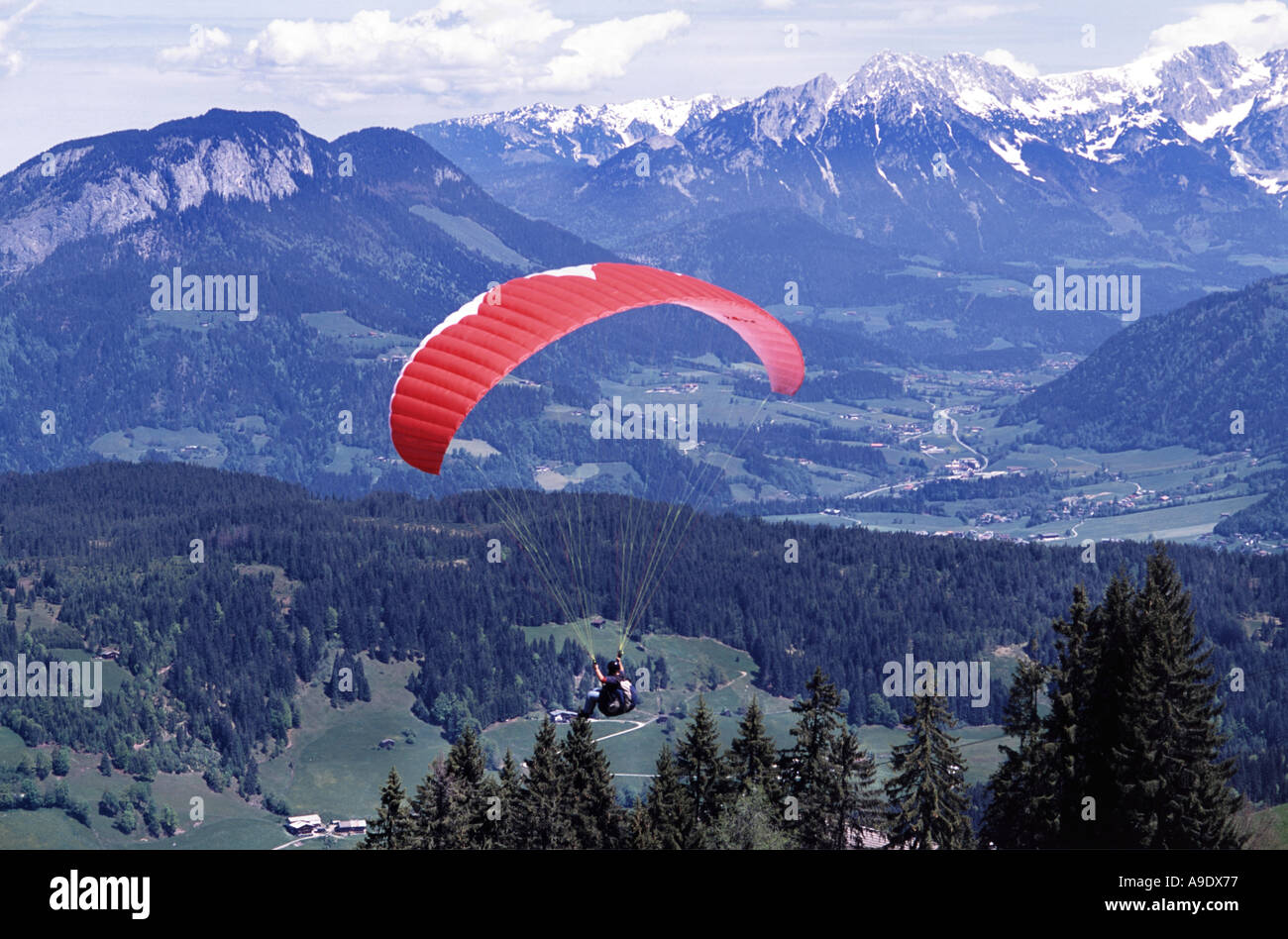 Hang gliding in the Wildschonau near Niederau and Oberau in Austria Stock  Photo - Alamy