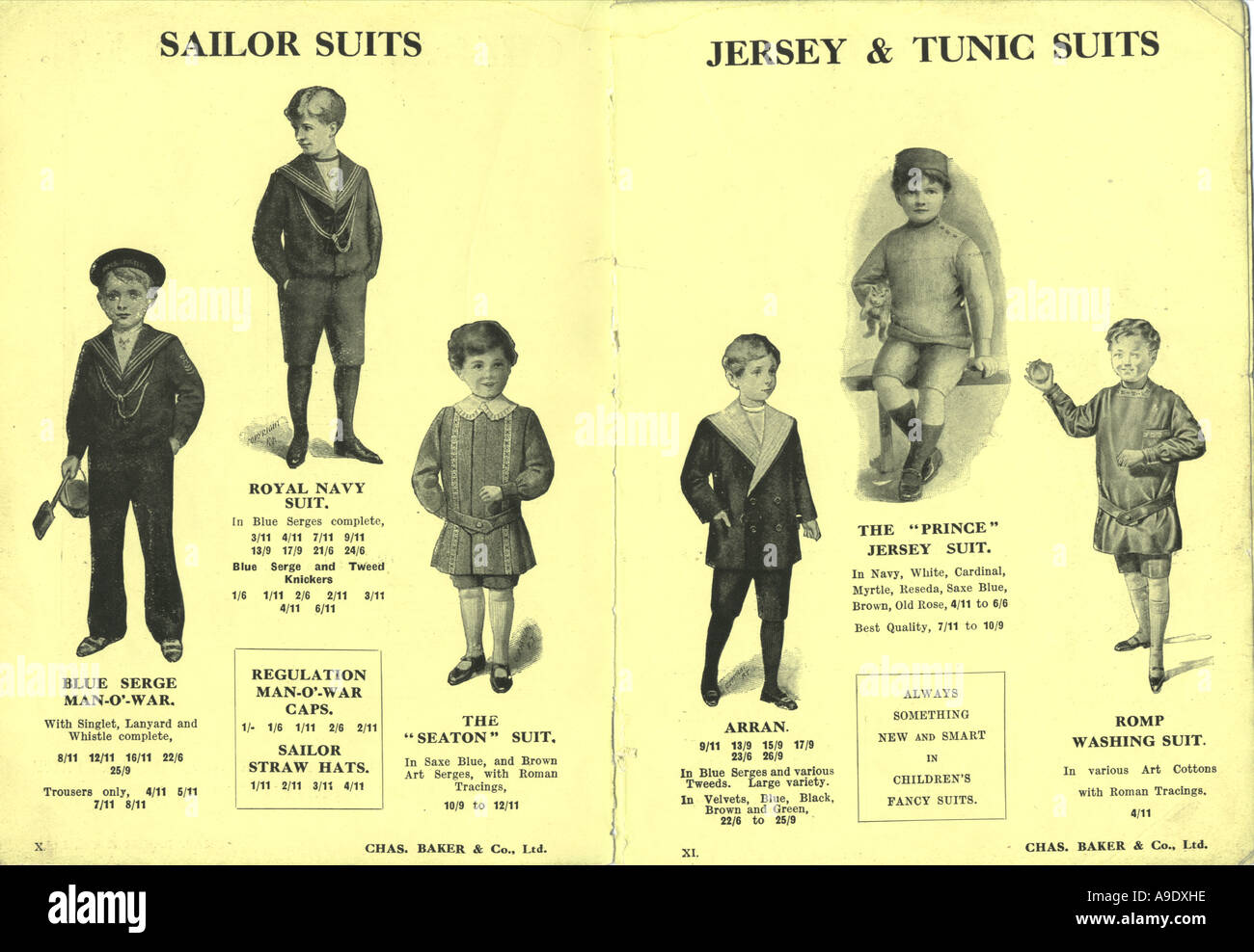 Boys' School Outfits catalogue  showing boys sailor suits and jersey and tunic suits circa 1898 Stock Photo