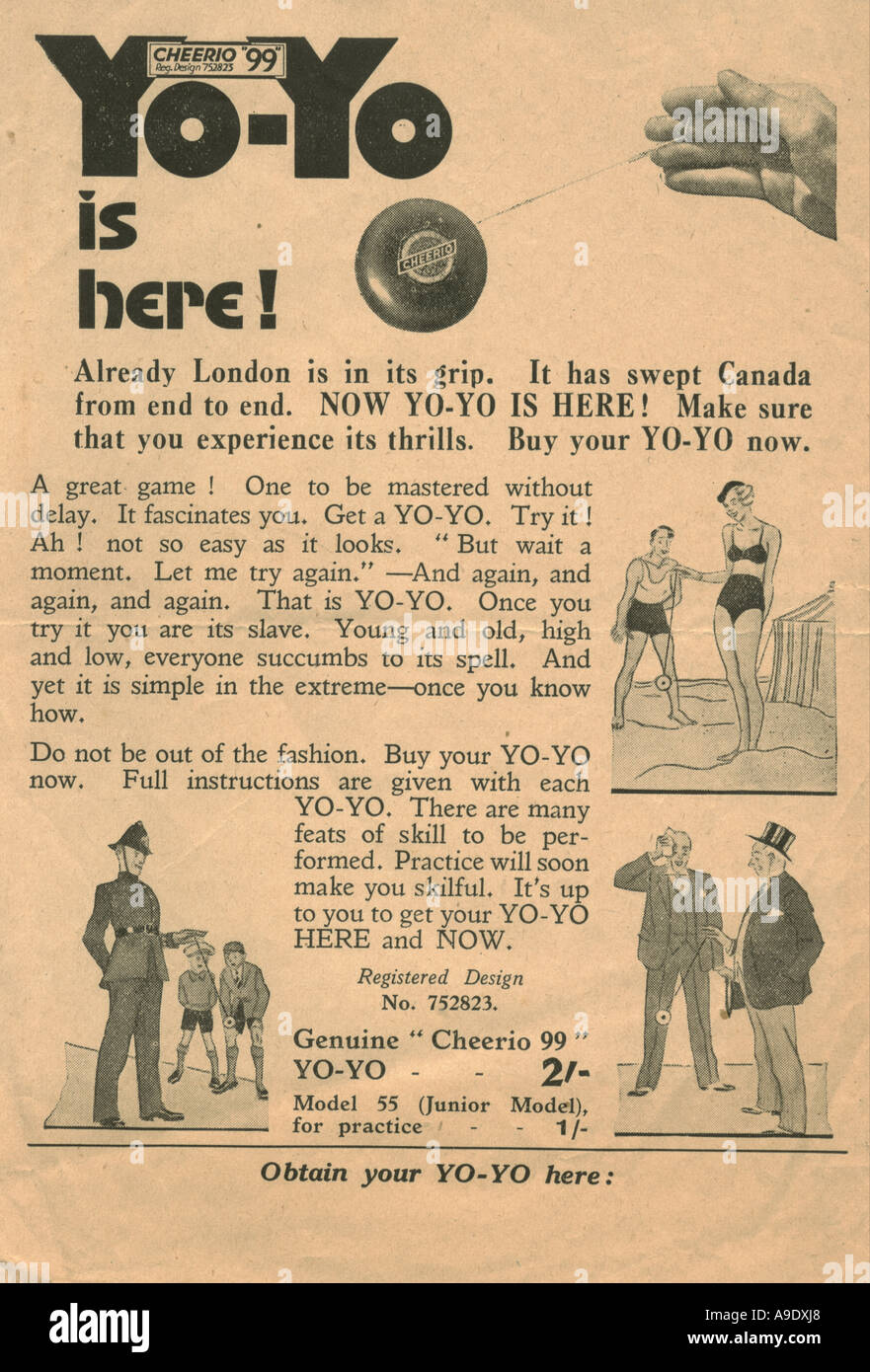 Advertisement leaflet for Yo-Yo toy 1932 Stock Photo