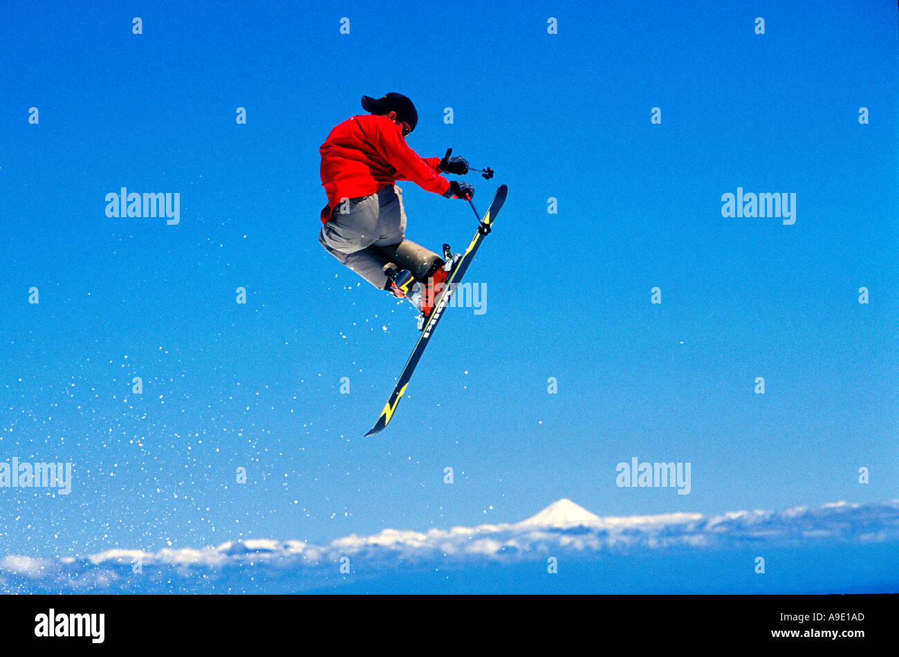 Skier in the air Whakapapa New Zealand model release 346 Stock Photo