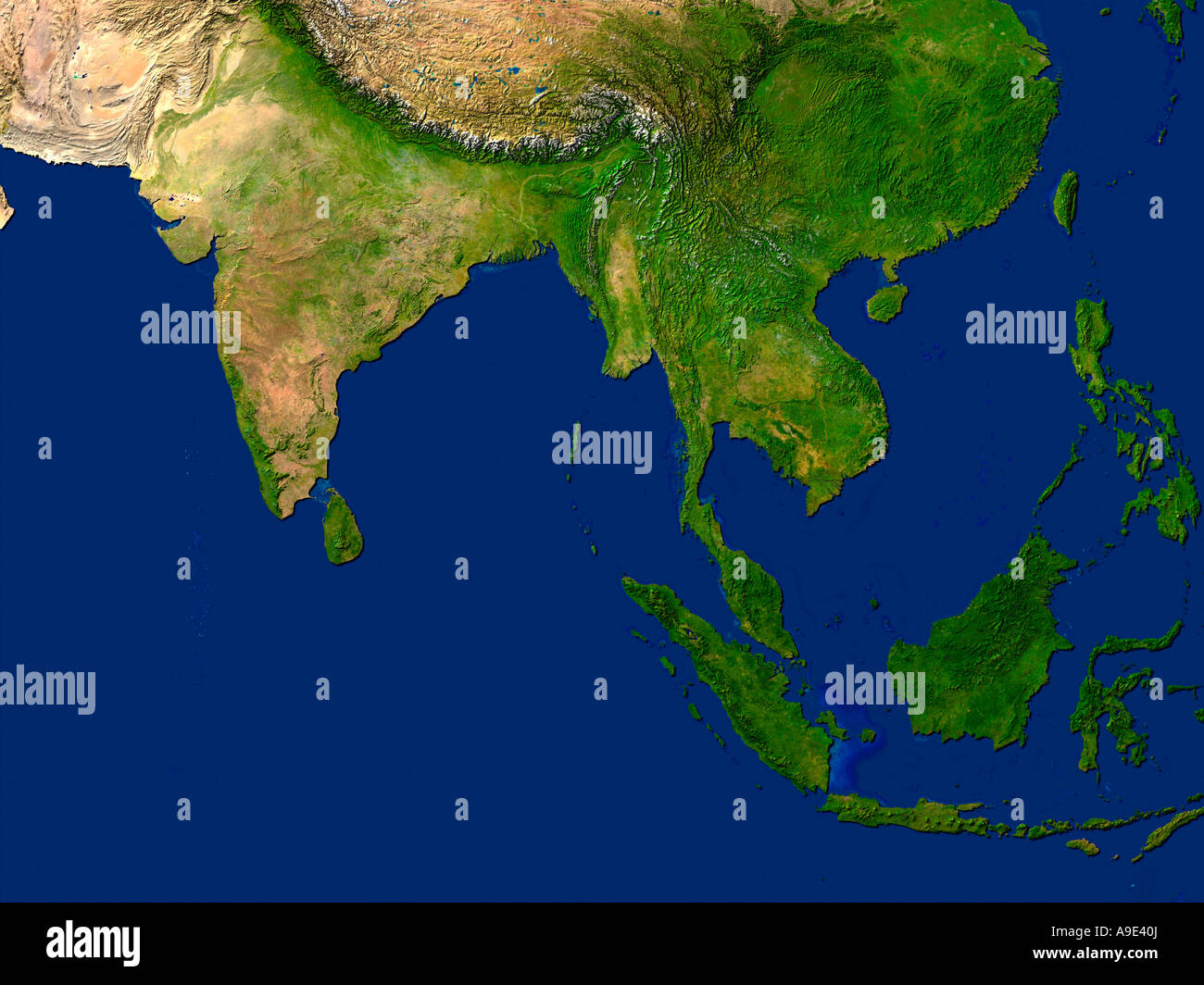 Satellite Image Of South Asia Stock Photo