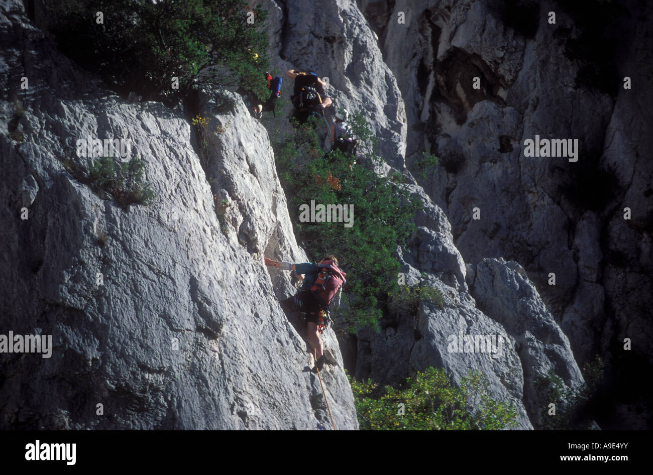Climbers in Les Calanques, Calanque d'En Vau.. Provence, France Stock Photo