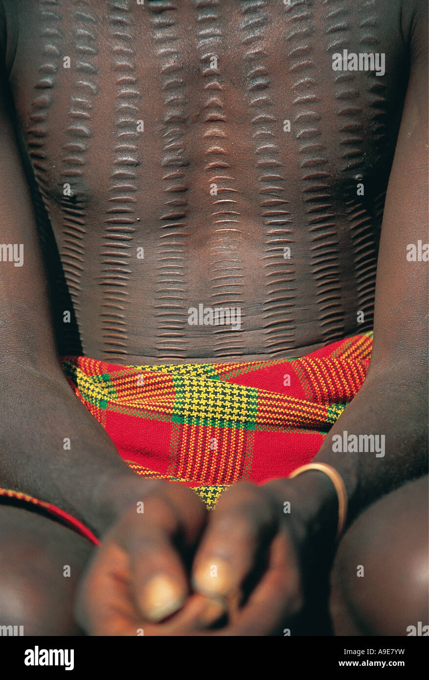 Body scarring on Gheleb man Ethiopia Stock Photo