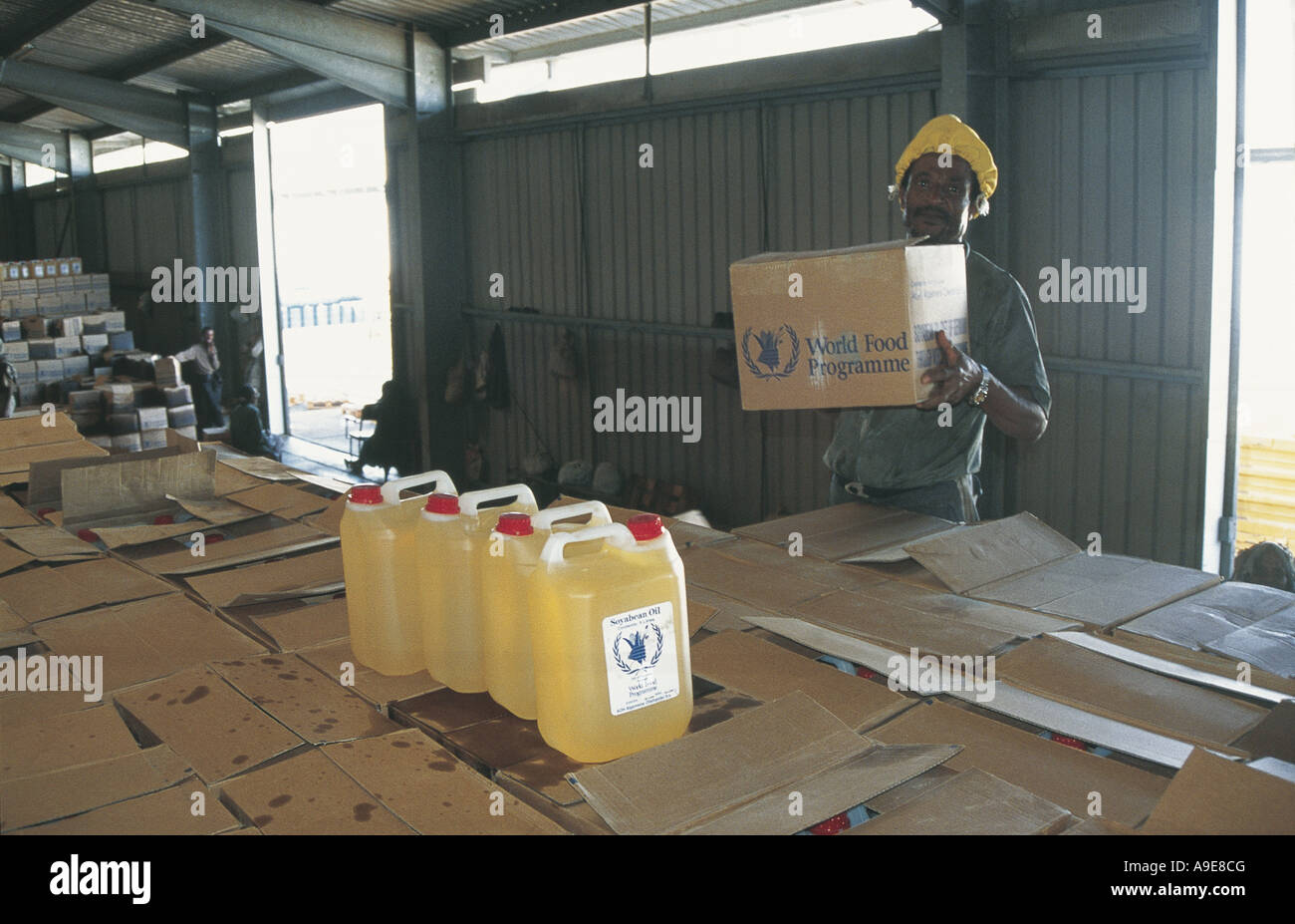 Preparing packages for dispatch in the Central African Food Store warehouse for Aid agencies Nazareth Ethiopia Stock Photo
