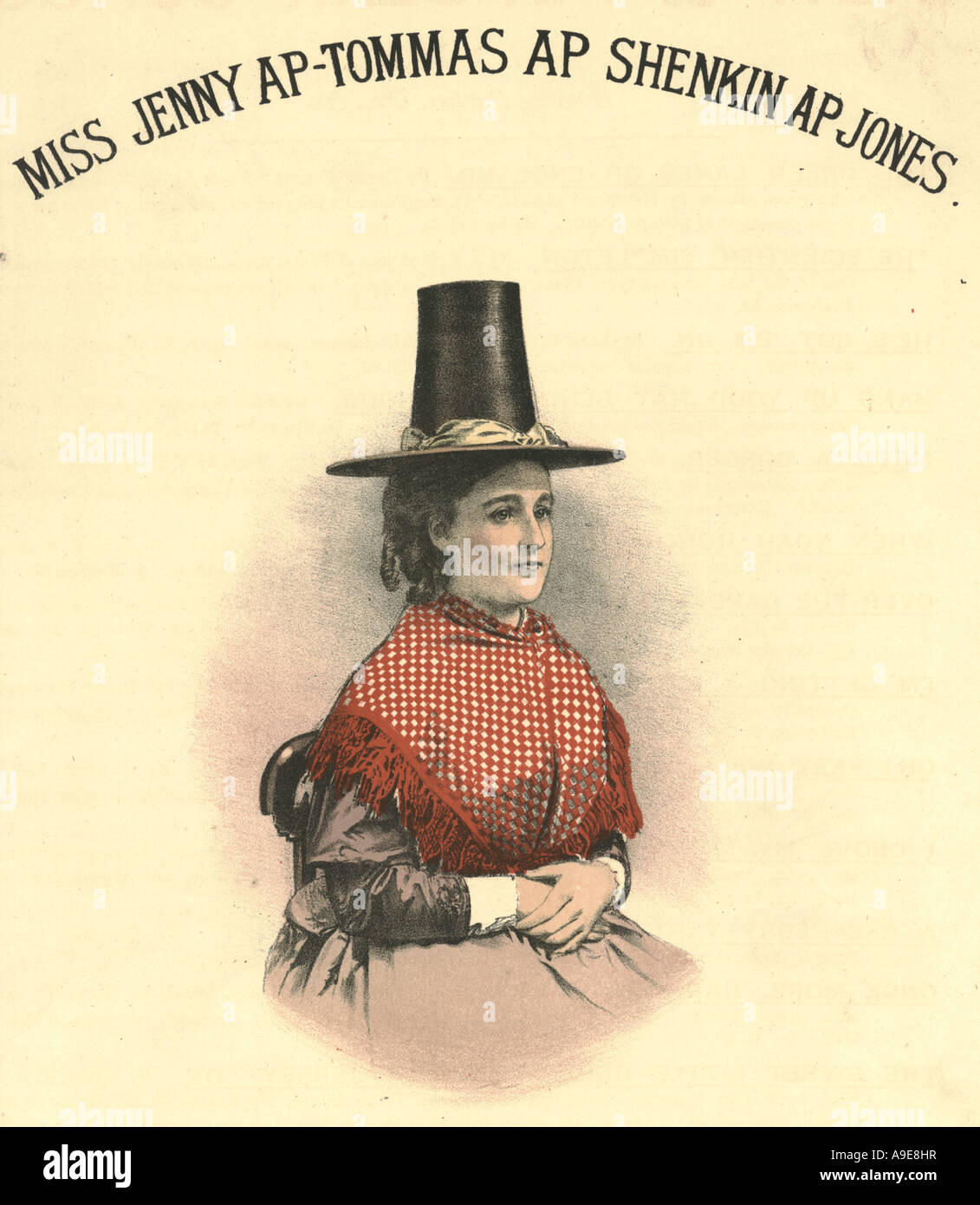 Chromolithographed music sheet by Thomas Packer titled Miss Jenny ap-Tommas ap Shenkin ap Jones circa 1870 Stock Photo