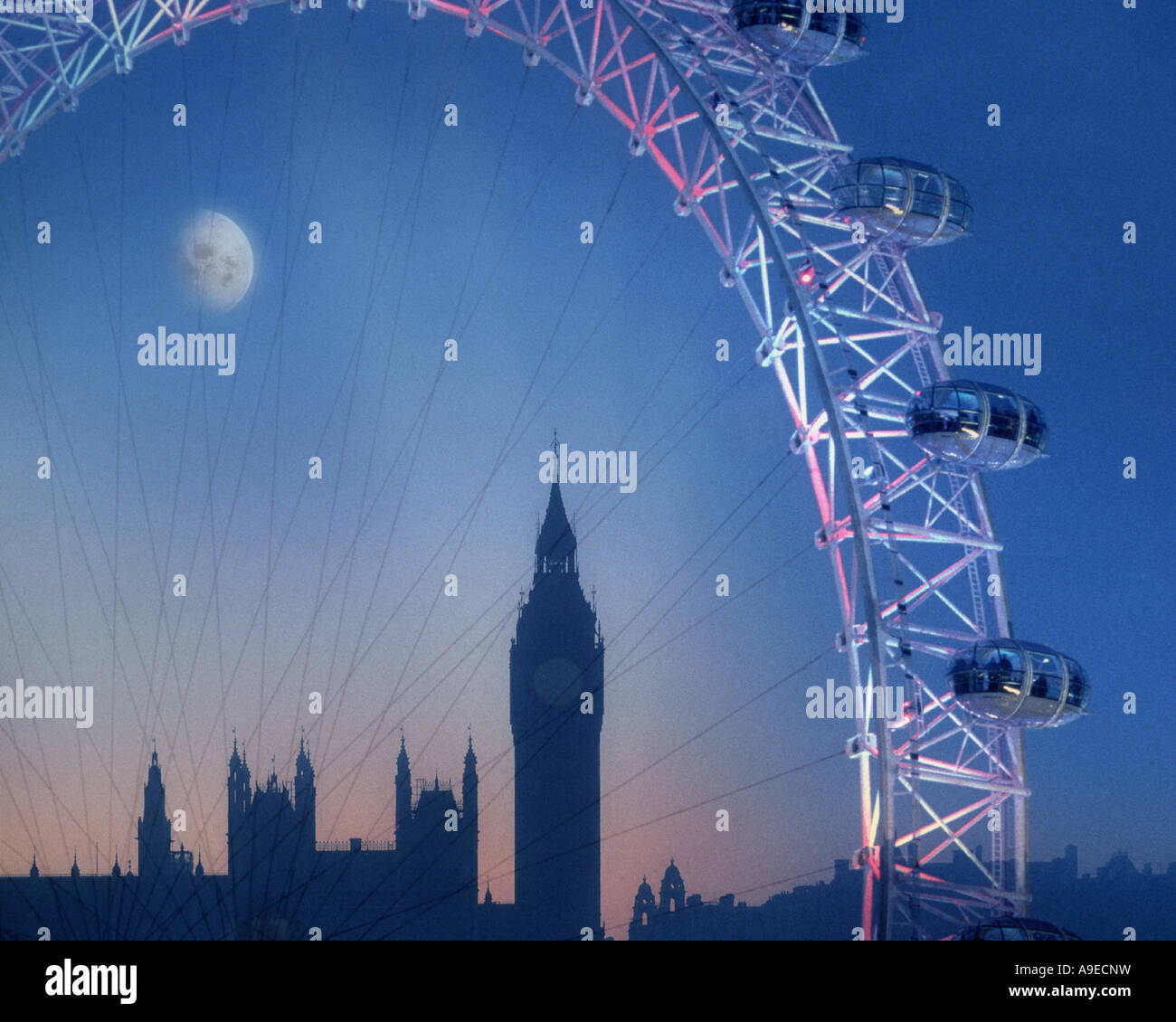 GB - LONDON:  The London Eye & Big Ben by night Stock Photo