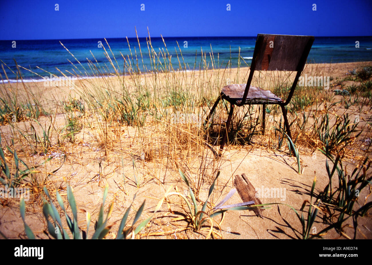 Chair on beach at Bafra Northern Cyprus Stock Photo