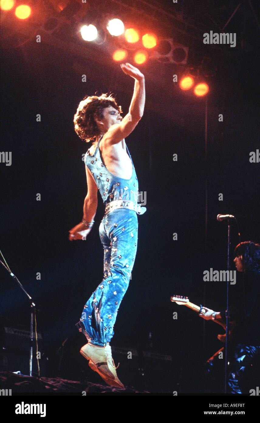 Mick Jagger, in one of his leaps, a legend in his lifetime, formed The Rolling Stone with Keith Richards in 1963 and ever since Stock Photo