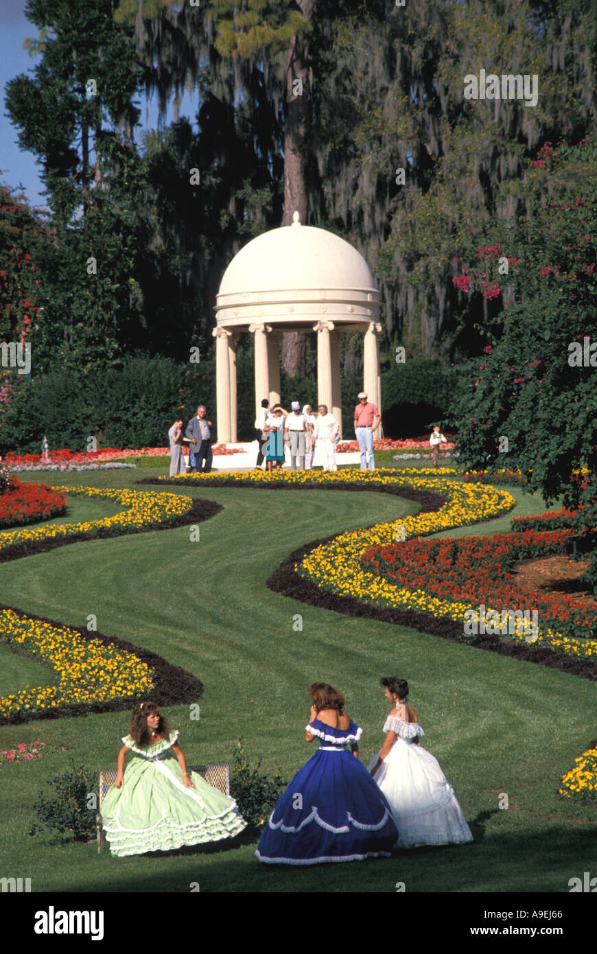 Florida USA Tourist Attractions Cypress Gardens Southern Belles flowers cupola Stock Photo