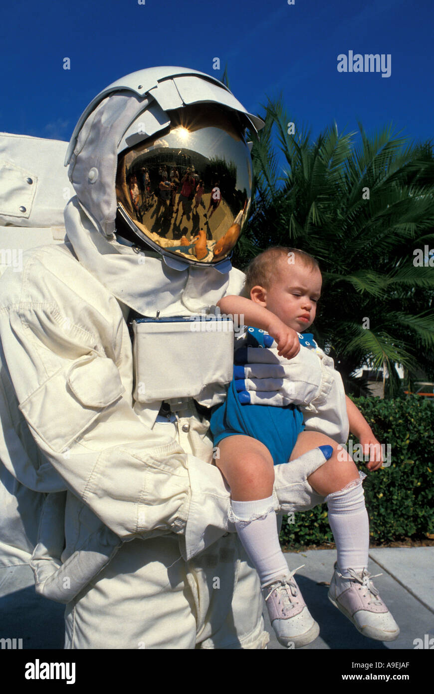 Orlando Florida USA Attractions Kennedy Space Center Titusville Astronaut holding baby Stock Photo