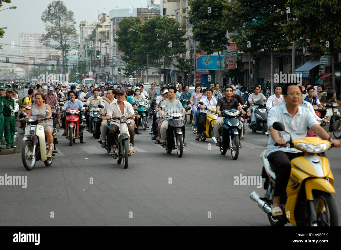 Peak hour scooter traffic in Ho Chi Minh City (Saigon), Vietnam. Stock Photo