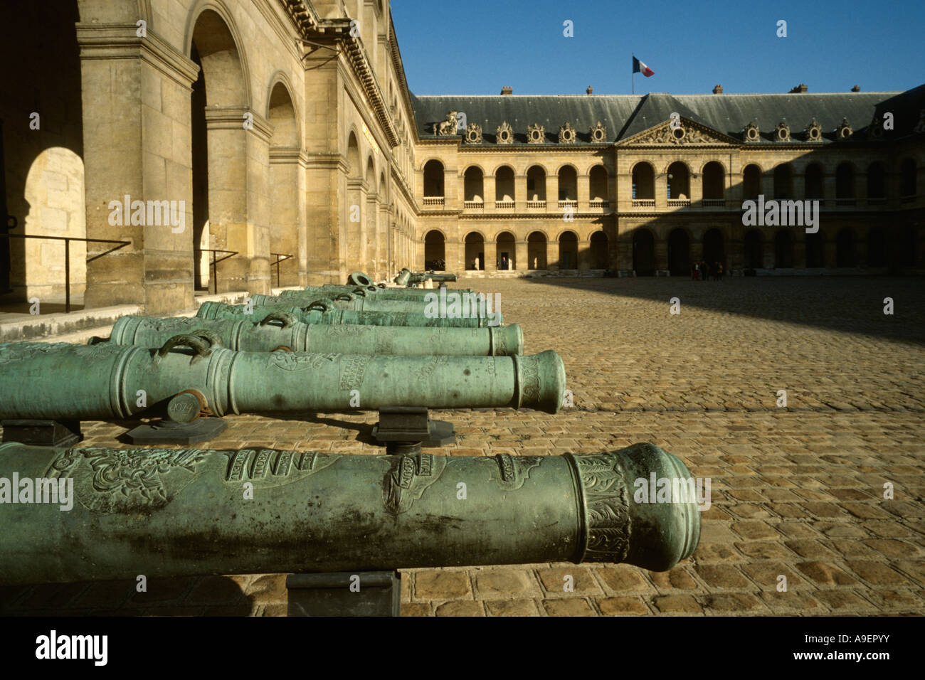 Paris France Canons on display at Les Invalides former military hospital now houses the Musee de l Armee Stock Photo