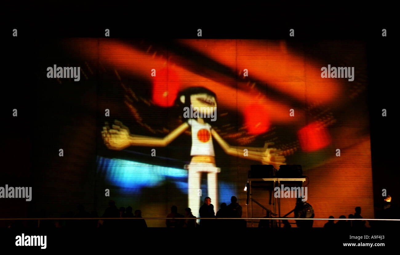 A giant screen plays a music video during the 'Inside Out' Programm at the south bank, London, 24 March 2006 Stock Photo