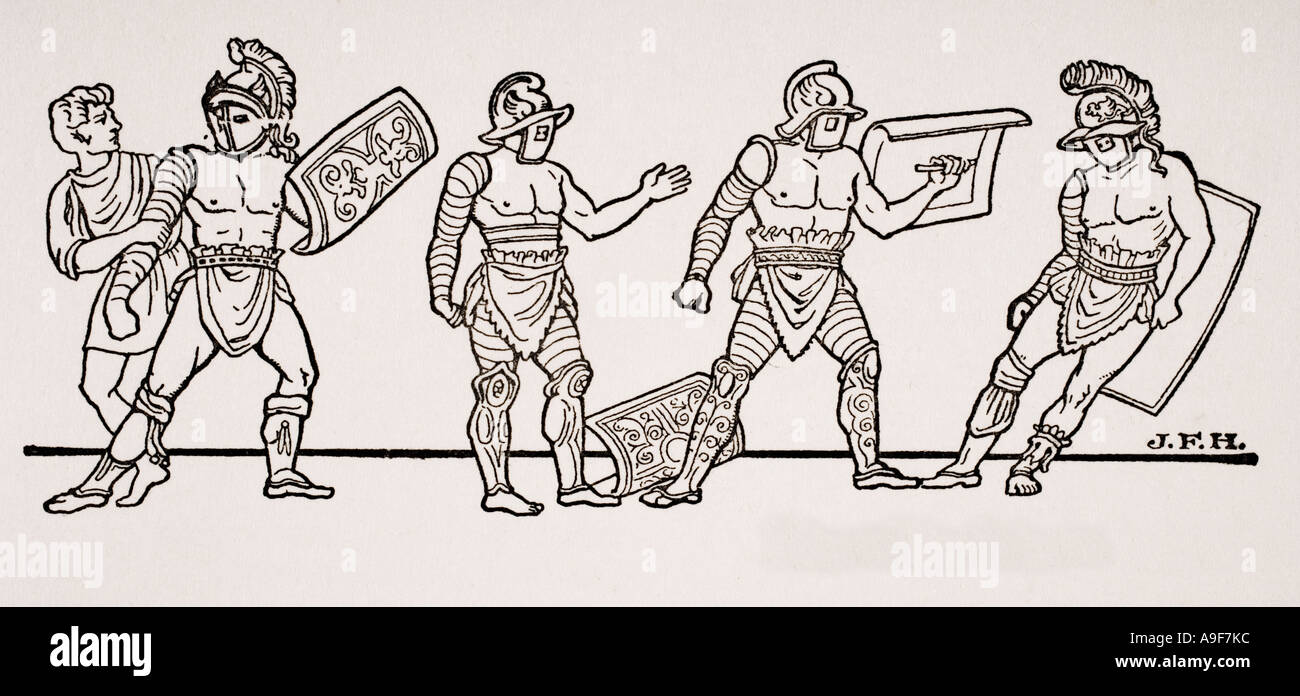 Gladiators, from a wall painting at Pompeii Stock Photo