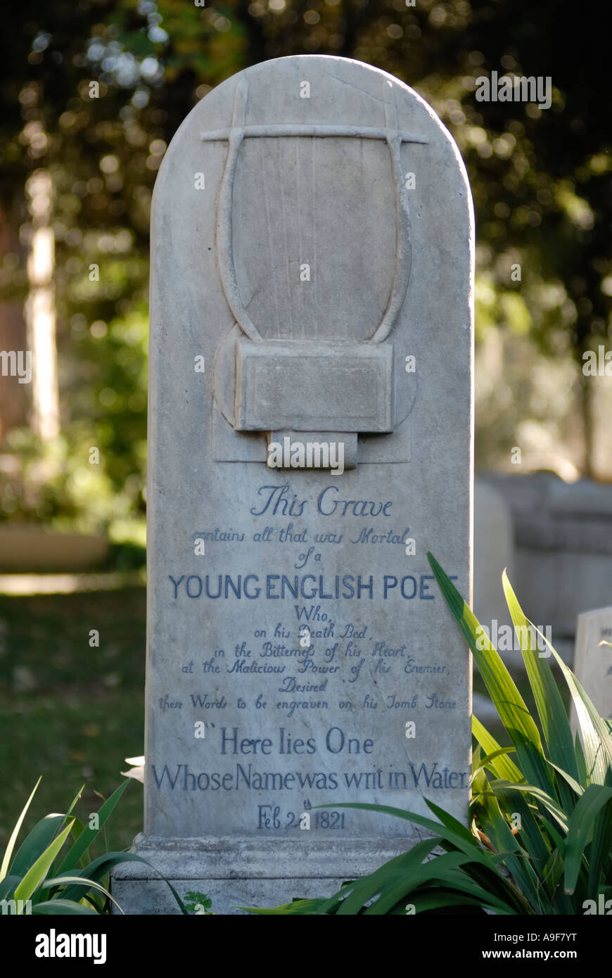 Rome Italy The grave of English Poet John Keats protestant Cemetery Cimitero Acattolico Stock Photo