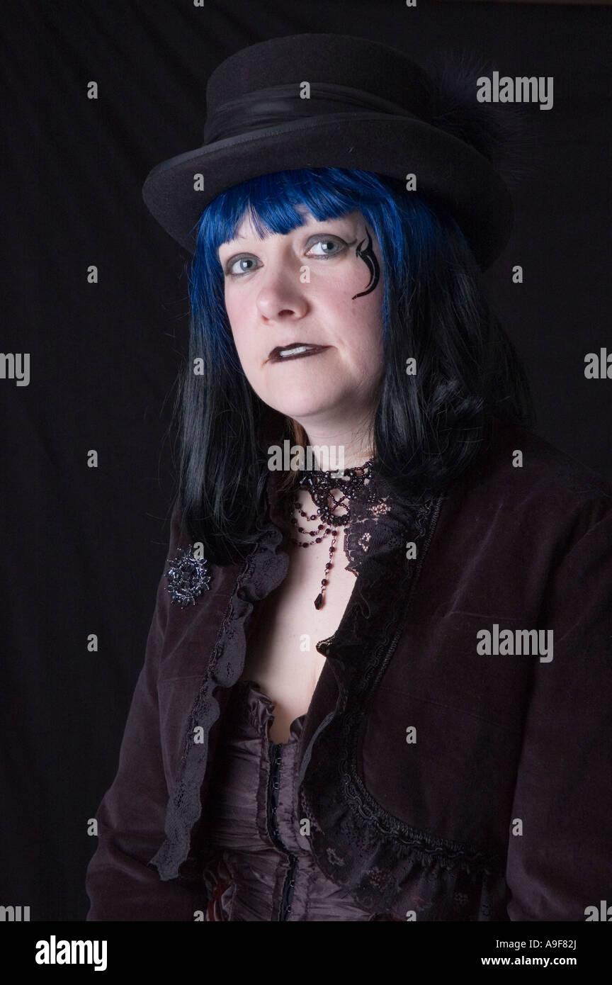 Female dressed in Victorian gothic costume for the Whitby Gothic Festival Stock Photo