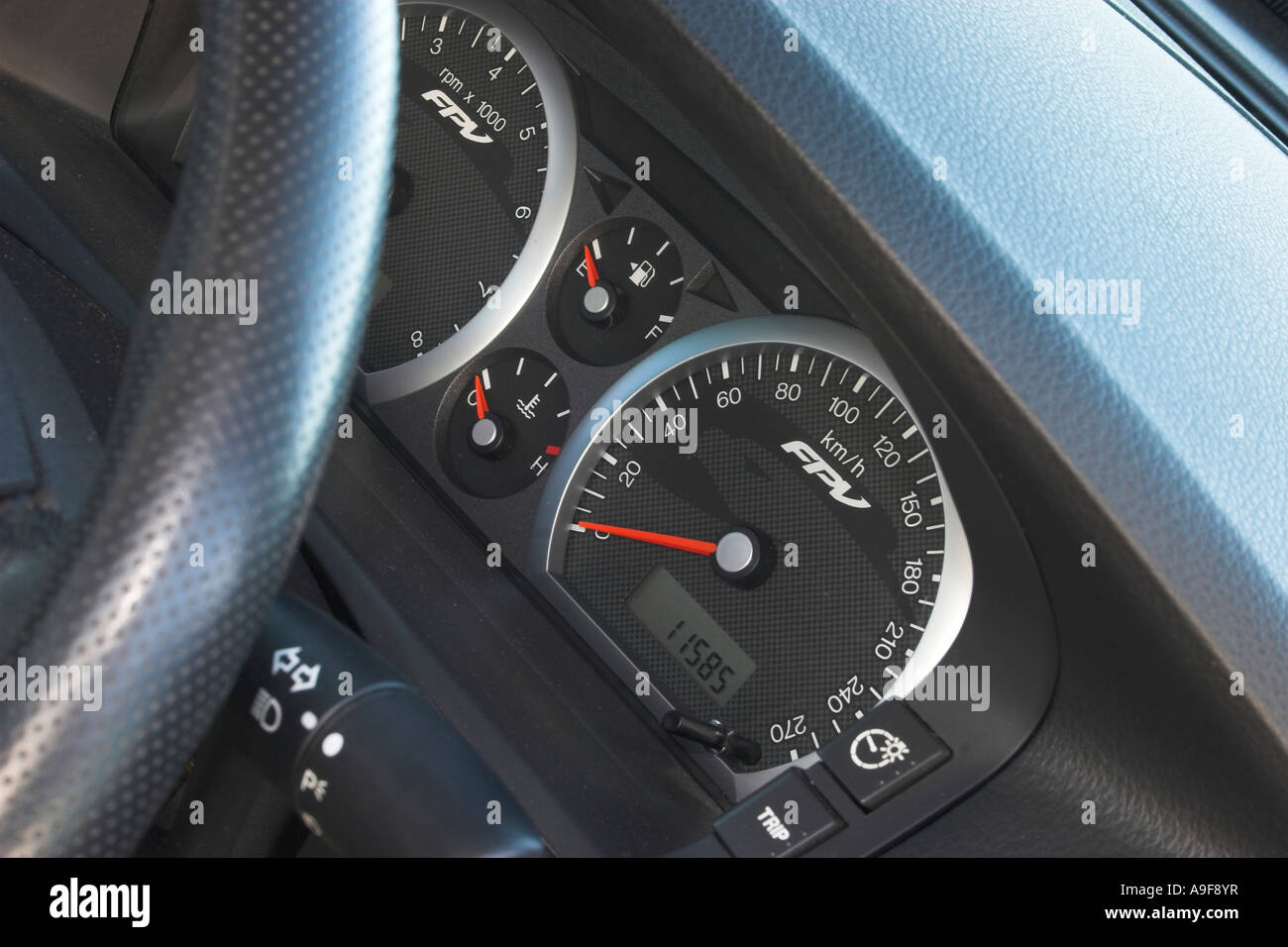 Speedometer and instruments in an Australian Ford sports car Stock Photo Alamy