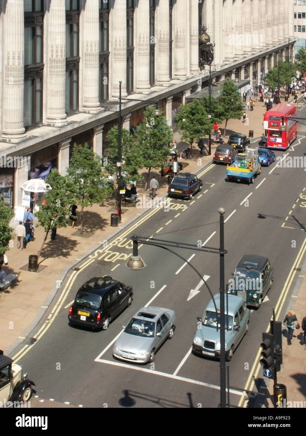 Looking down on Oxford Street and Selfridges department store with