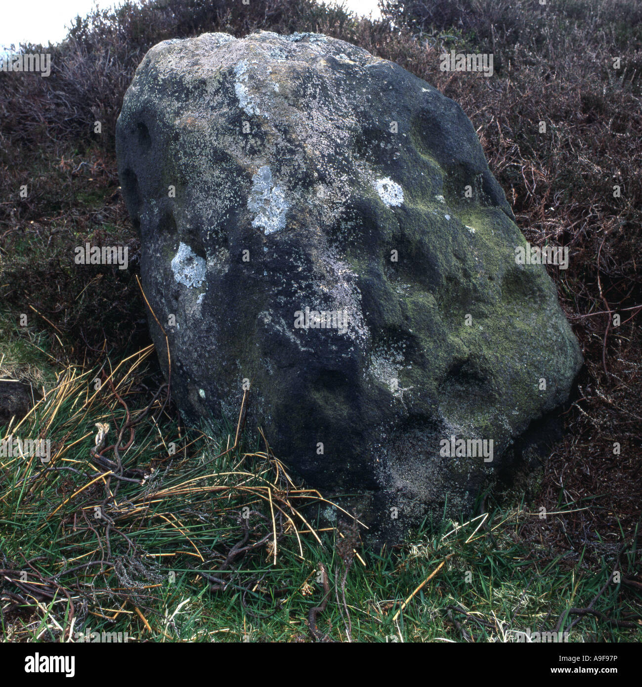 Eyam Moor, Cup marked Stone, Derbyshire Stock Photo