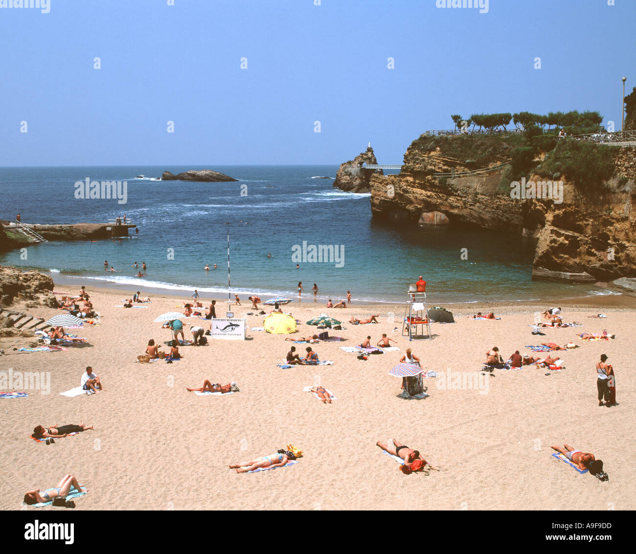 Plage Du Port Vieux Rocher De La Vierge Biarritz Basque Country Pyrenees Atlantiques France Europe Stock Photo Alamy