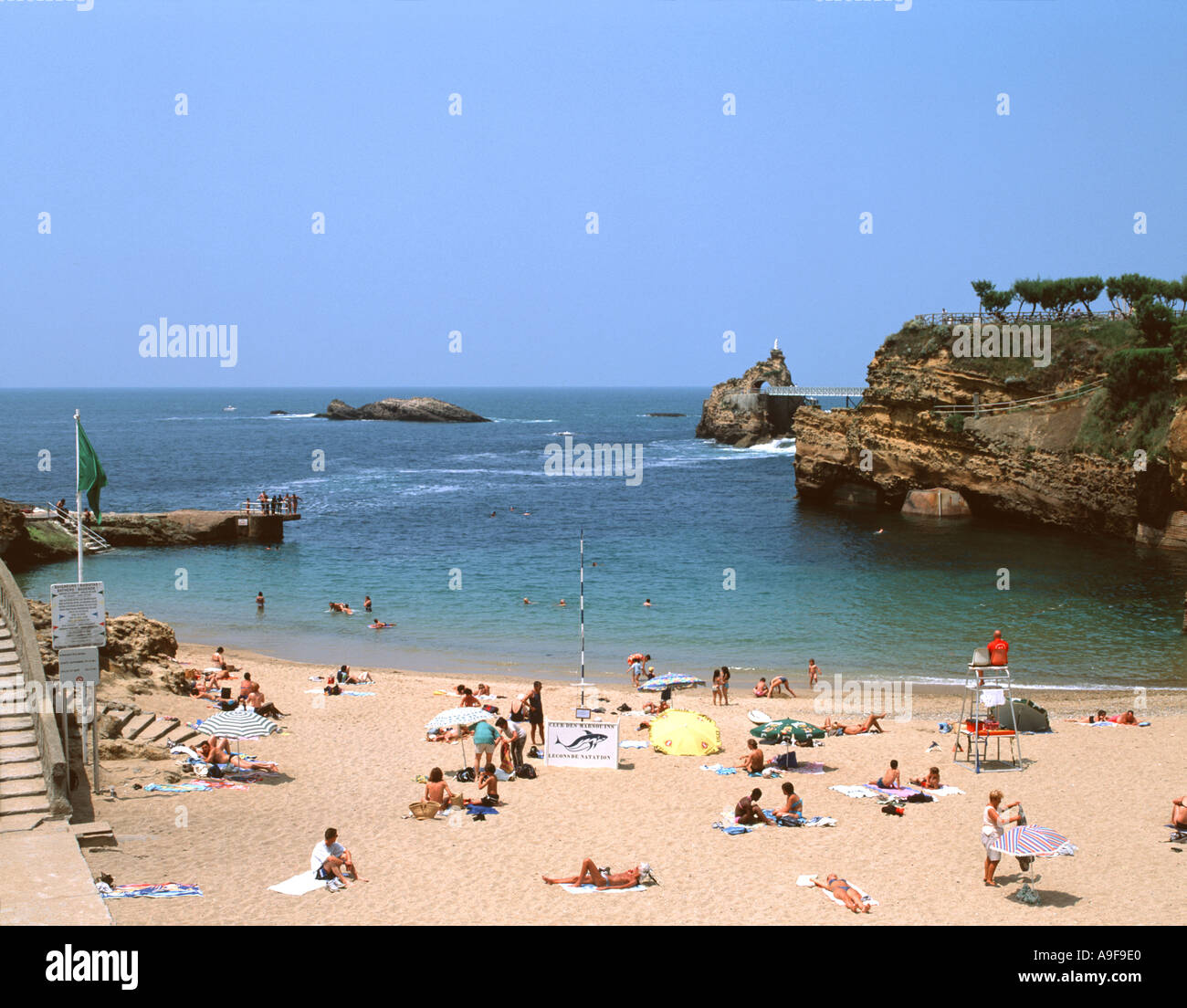 The Plage du Vieux Port and Rocher de la Vierge at Biarritz Stock Photo